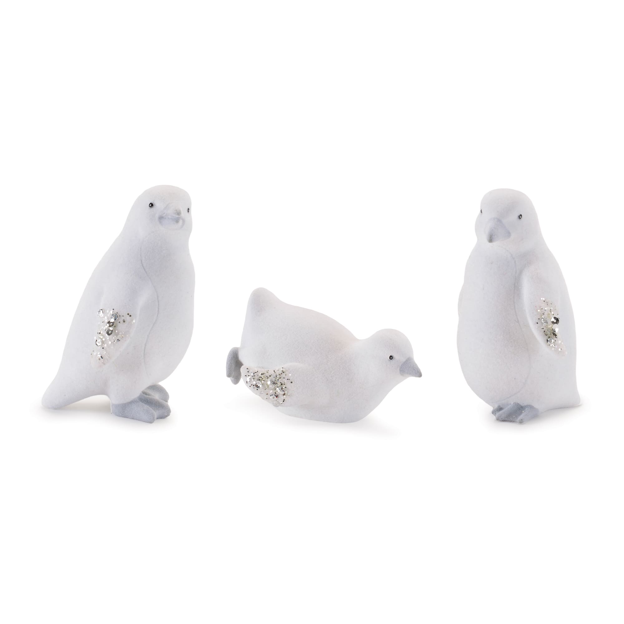 Melrose White Mini Penguin Figurines with Glitter Wings Set