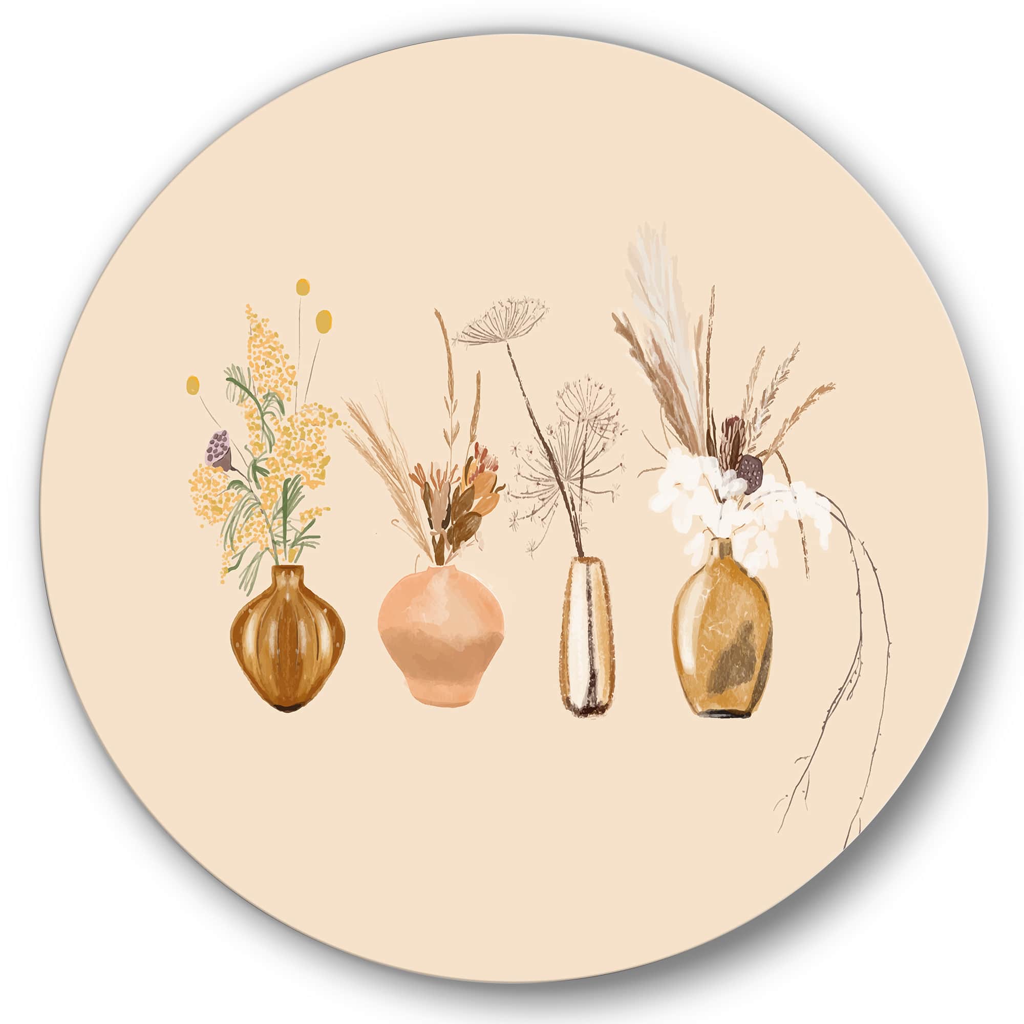 Designart - Bouquets Of Wildflowers In Gold Vases II