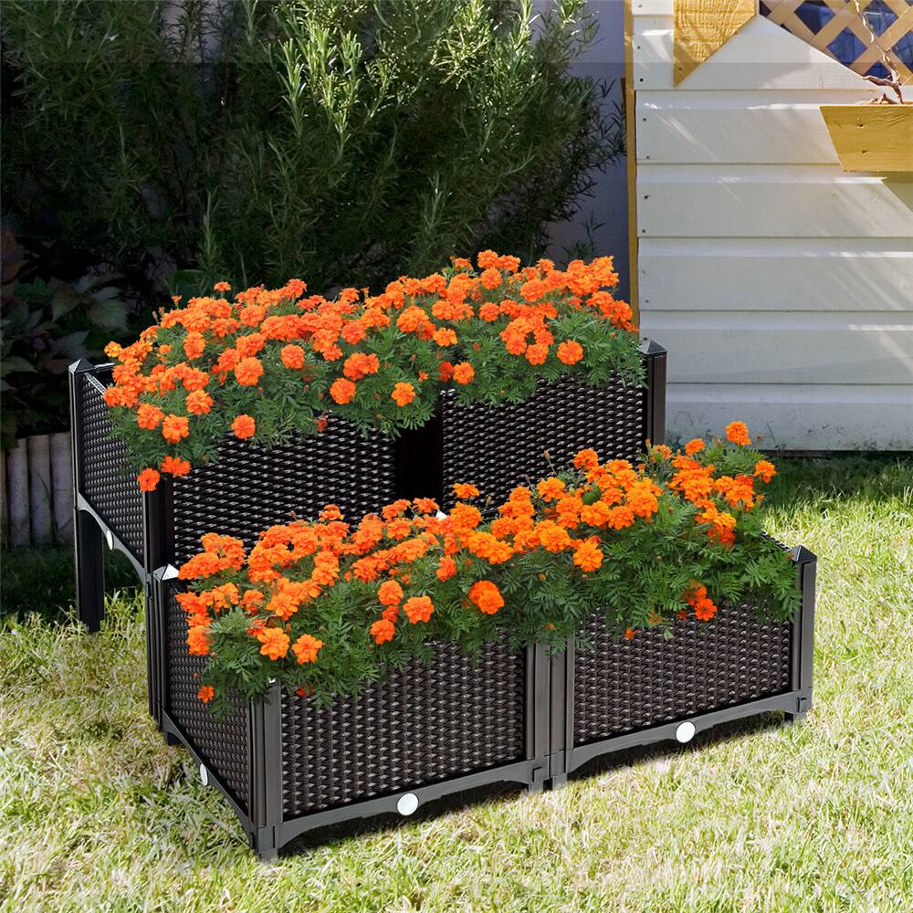 Costway 16" x 17.5" Black & Brown Raised Garden Planter Boxes, 4ct.