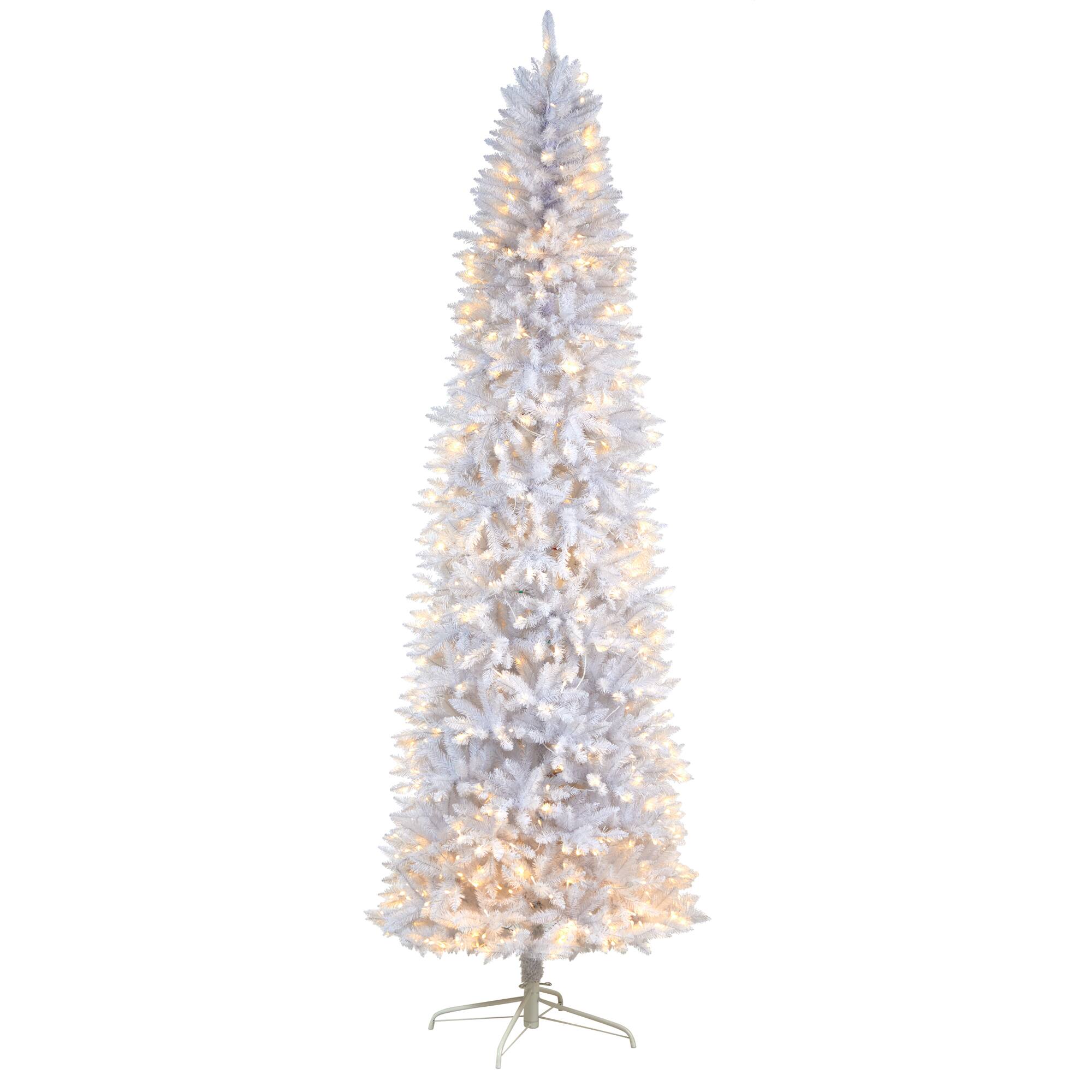 9ft. Pre-Lit Slim White Artificial Christmas Tree, Warm White LED Lights