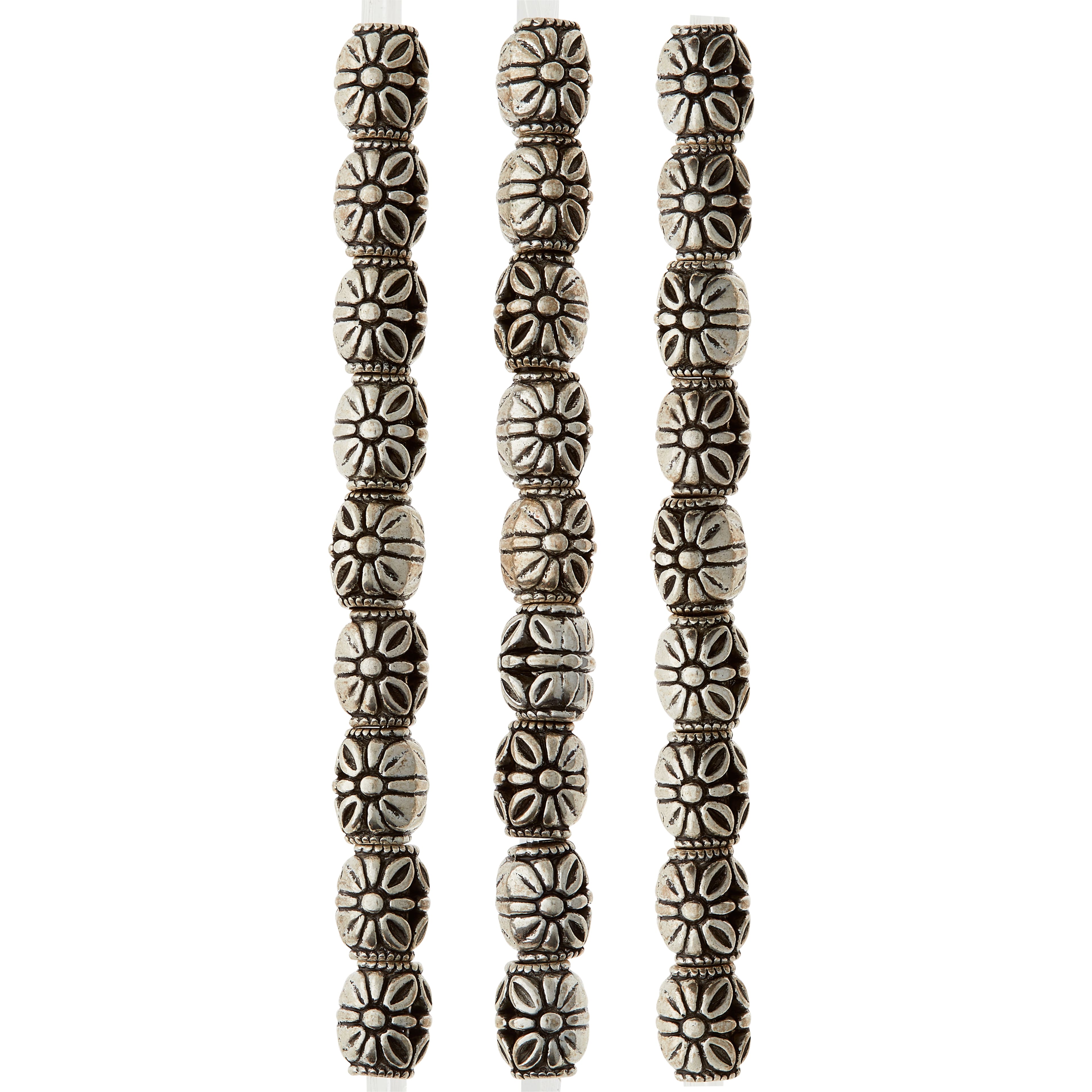 12 Pack:  Silver-Plated Antique Flower Round Beads, 10mm by Bead Landing™