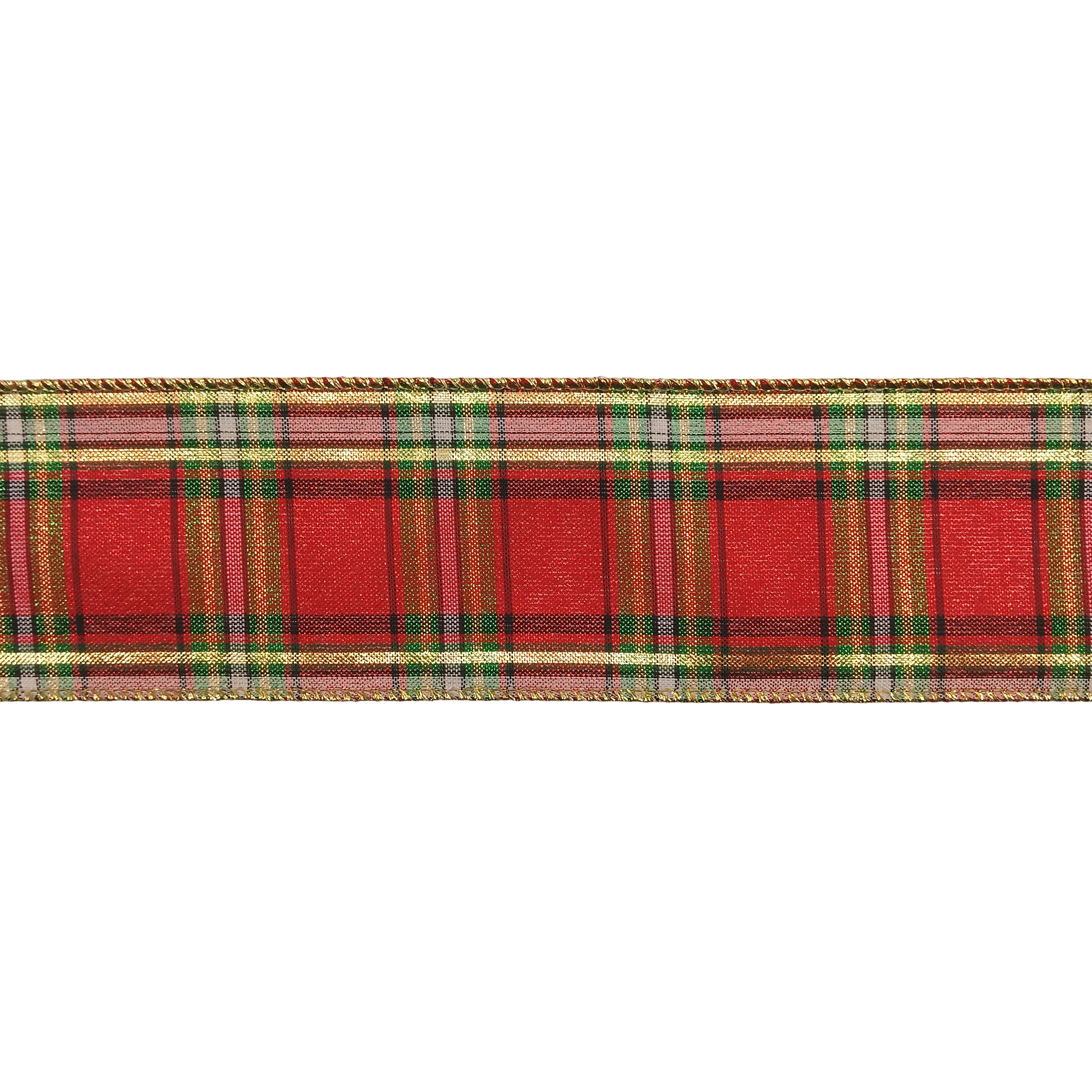 2.5" x 6.6yd. Red Metallic Tartan Wired Ribbon by Celebrate It®