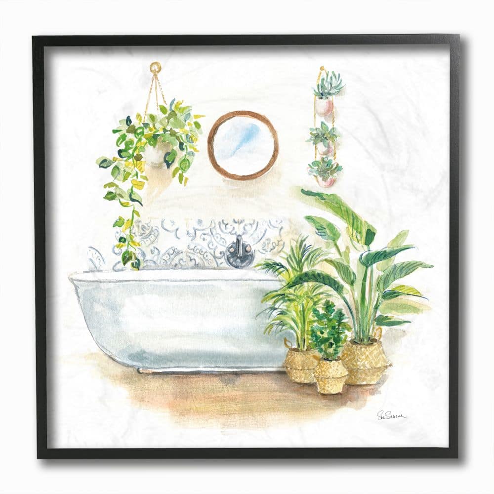 Stupell Industries Serene Bathroom Interior with Greenery Plants Painting,12" x 12"