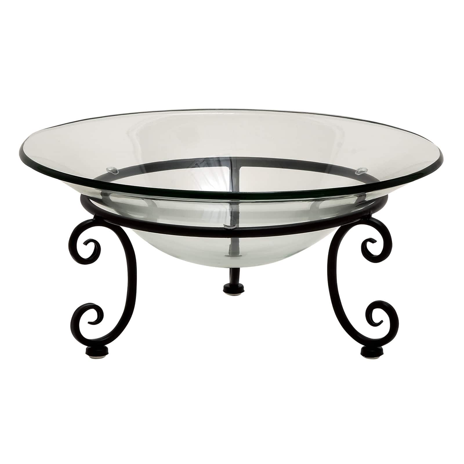 Clear Glass and Metal Traditional Serving Bowl, 8" x 17" x 17"