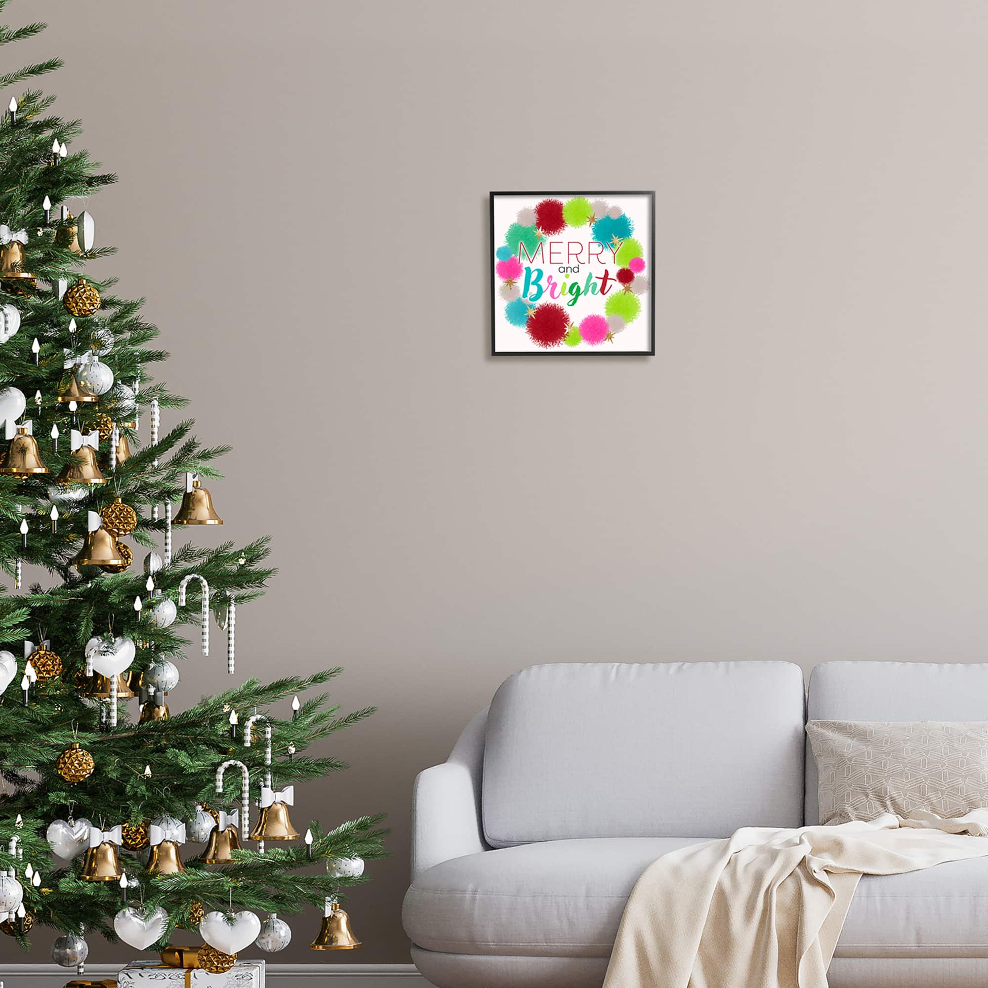 Stupell Industries Merry & Bright Fun Wreath Framed Giclee Art