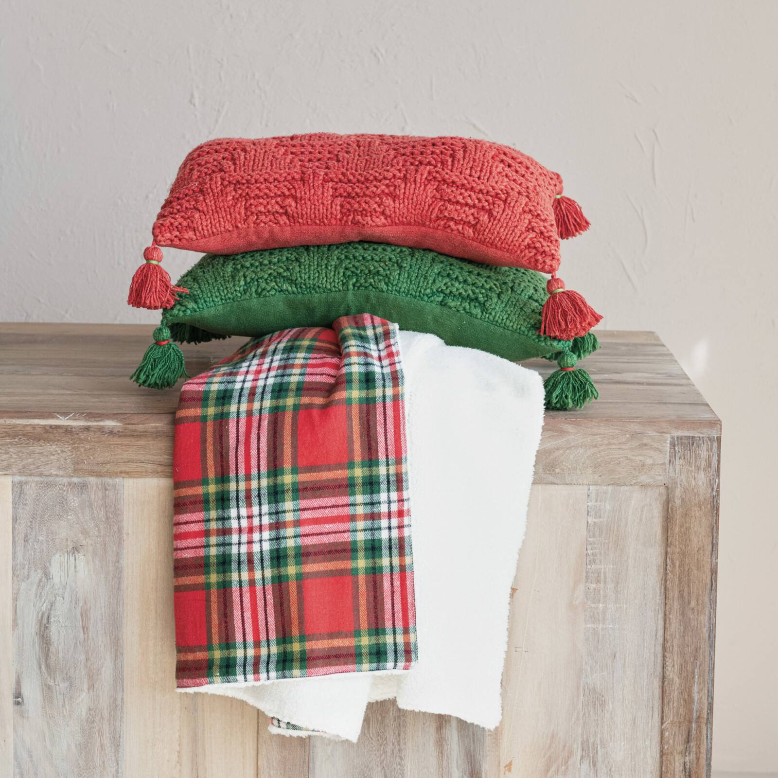 Hello Honey® 20" Red Woven Cotton Knit Lumbar Pillow with Tassels