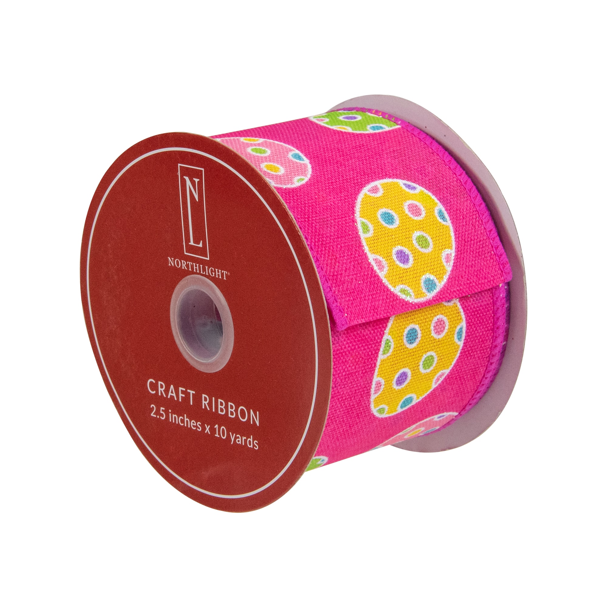 2.5" x 10yd. Pink Easter Egg Design Wired Spring Craft Ribbon