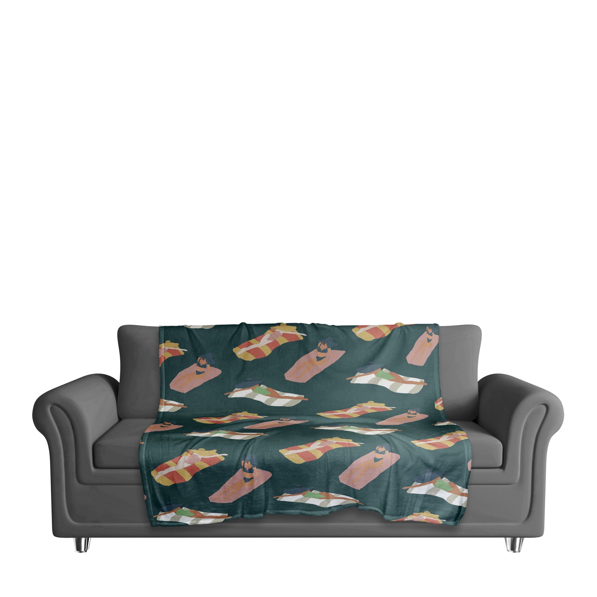 Navy Sun Bathers Pattern Coral Fleece Blanket