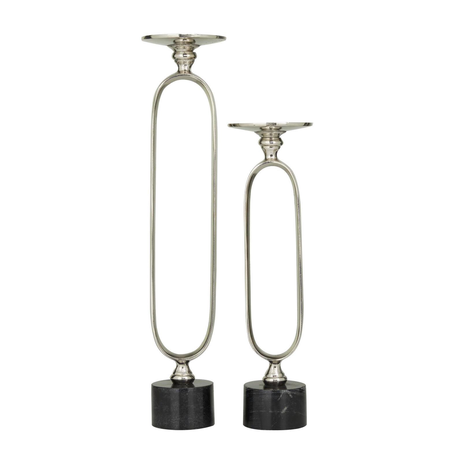 Silver Aluminum Modern Candle Holder Set, 15'' & 19''