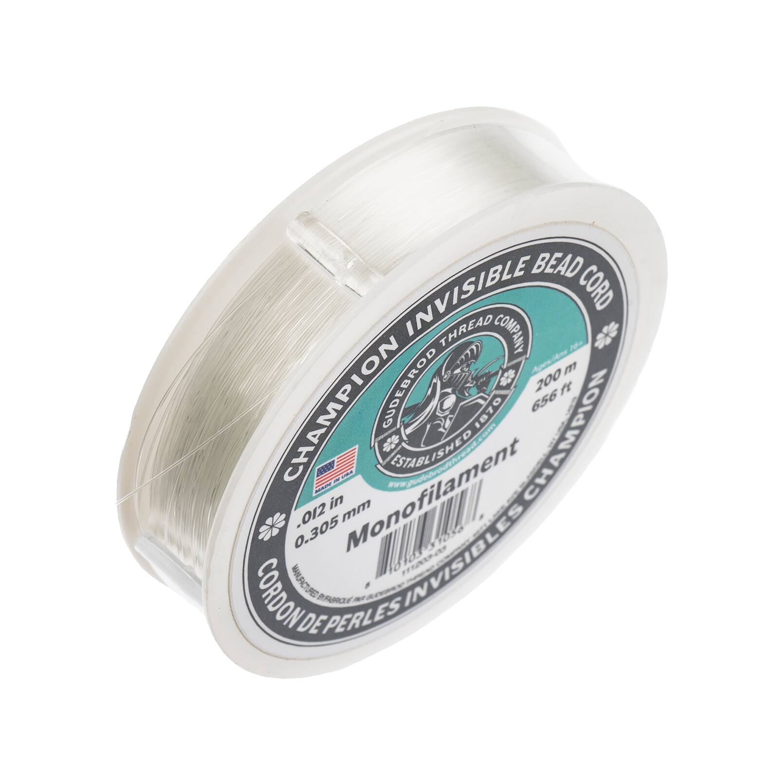 Gudebrod 0.012" x 656ft. Monofilament Champion Invisible Bead Cord