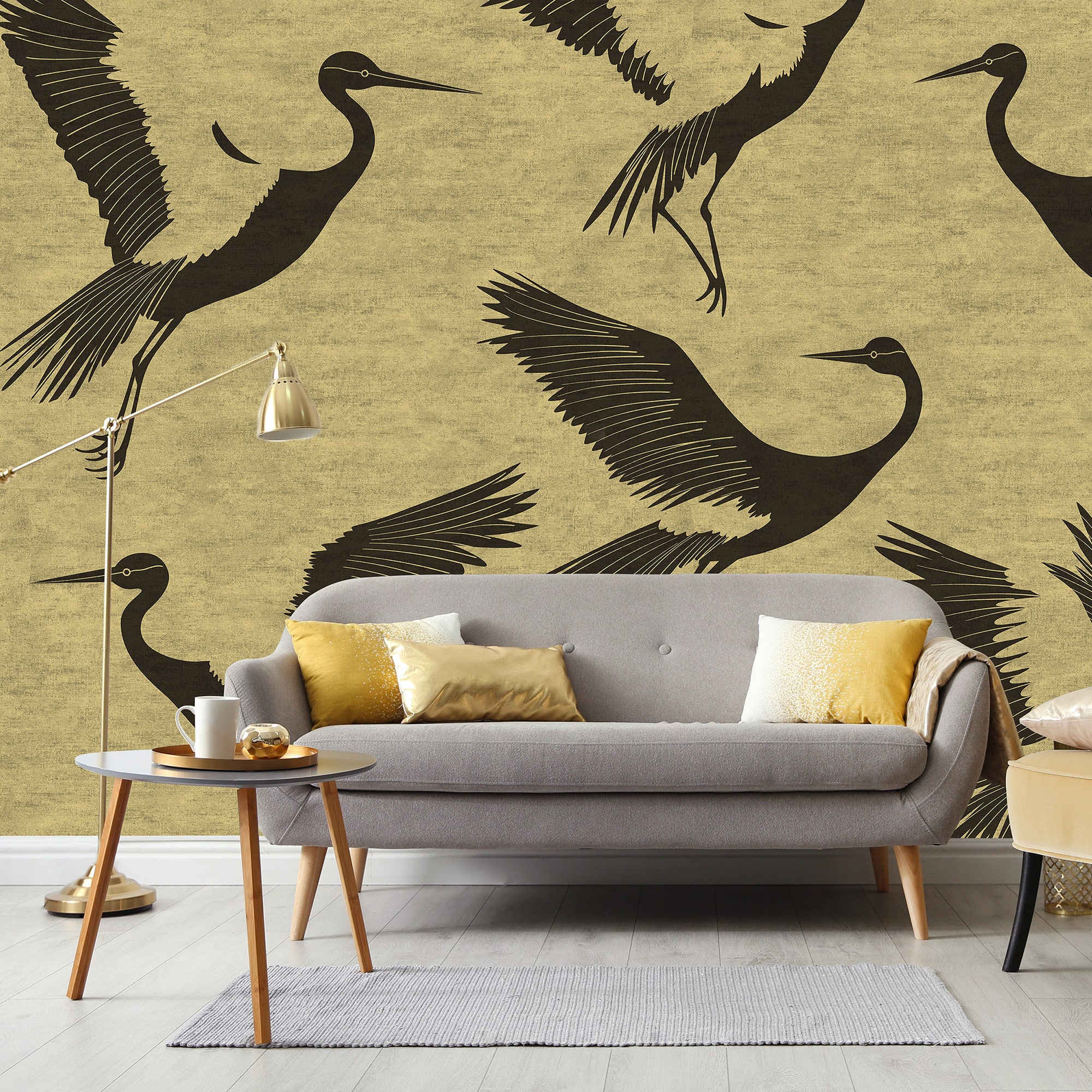 Designs Direct Black Feathers Gold Wall Mural