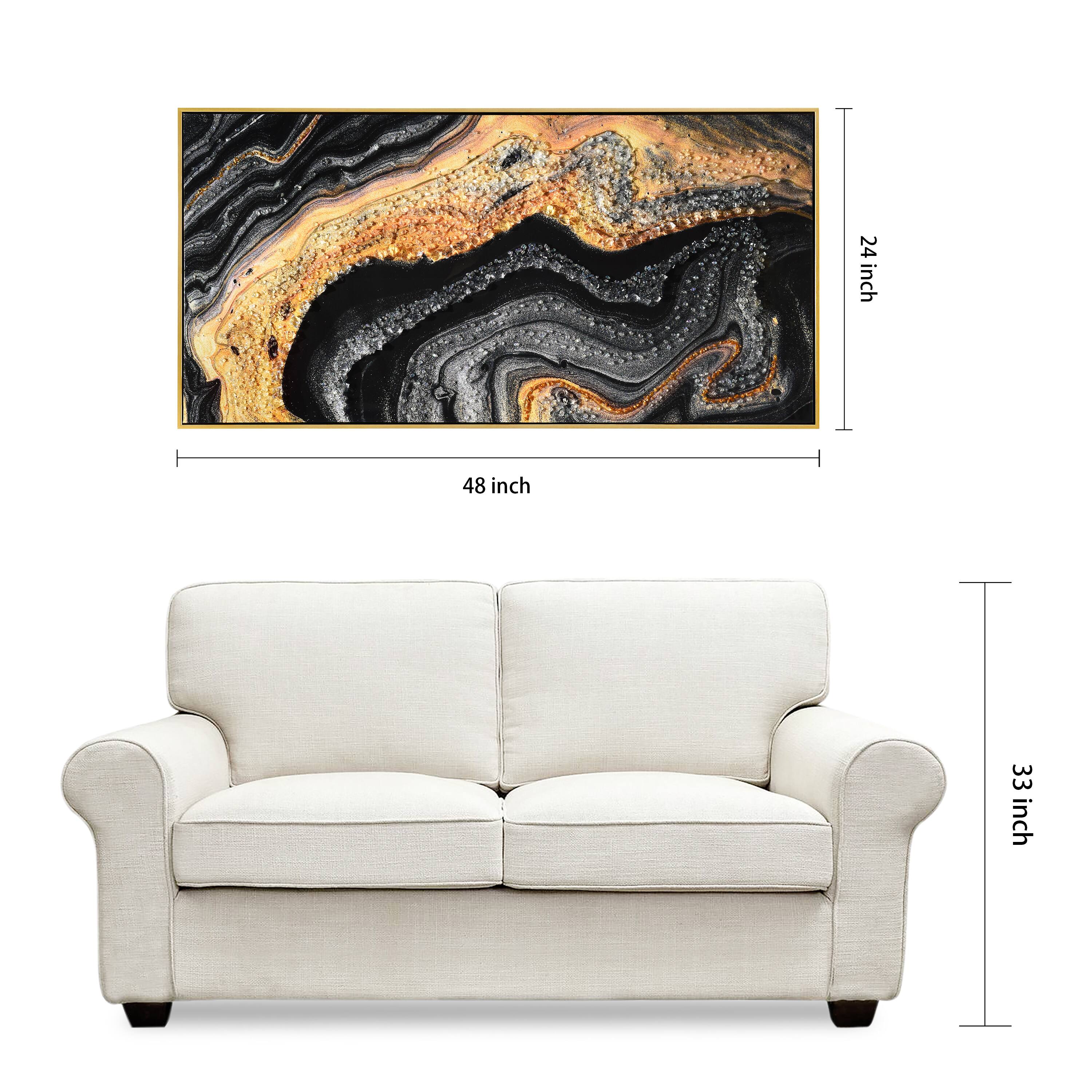 Empire Art Direct Arte De Crystallus 24" x 48" Golden Veins IV Epoxy Coated Wrapped Framed Glossy Abstract Canvas Wall Art