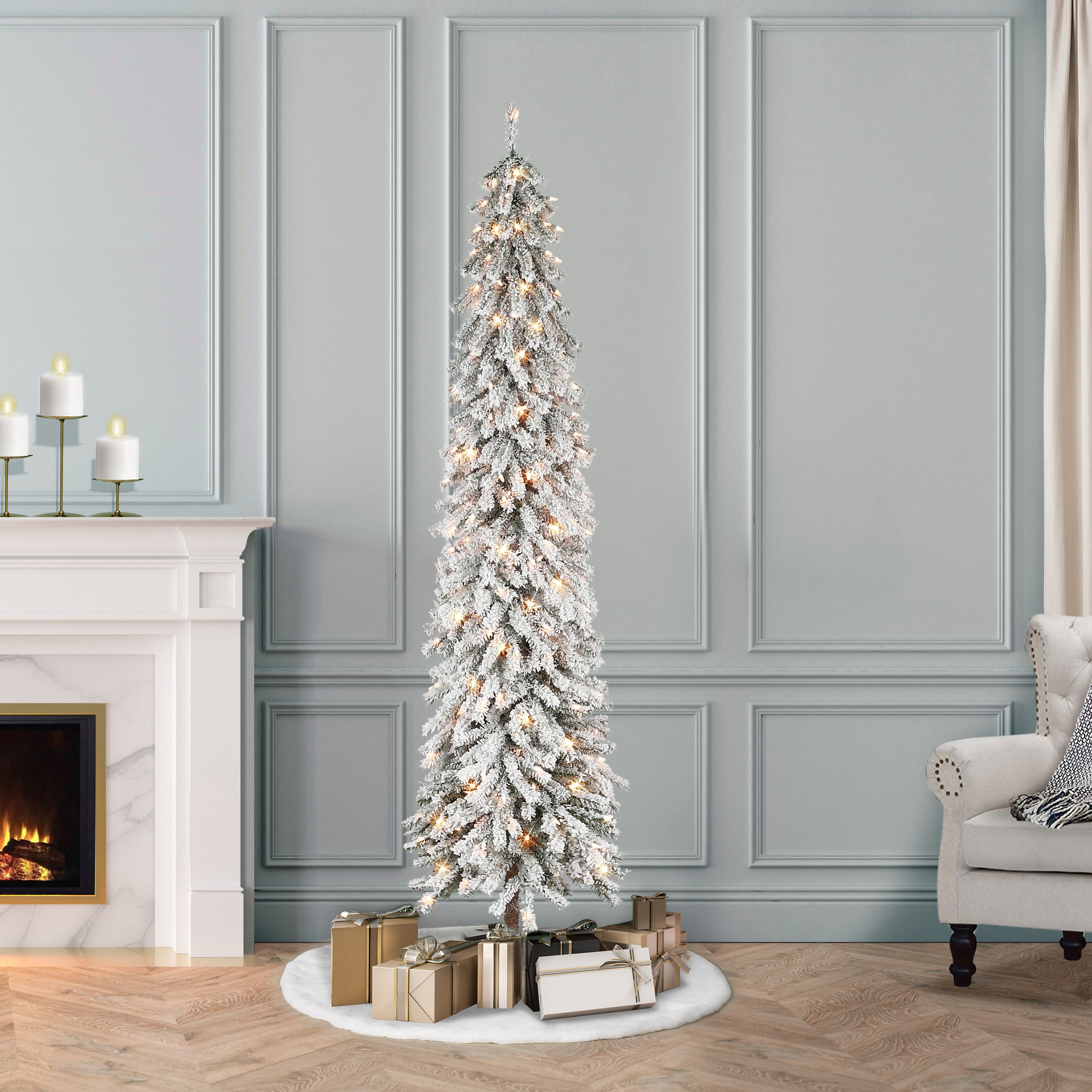 6ft. Pre-Lit Flocked Alpine Artificial Tree, Clear Lights