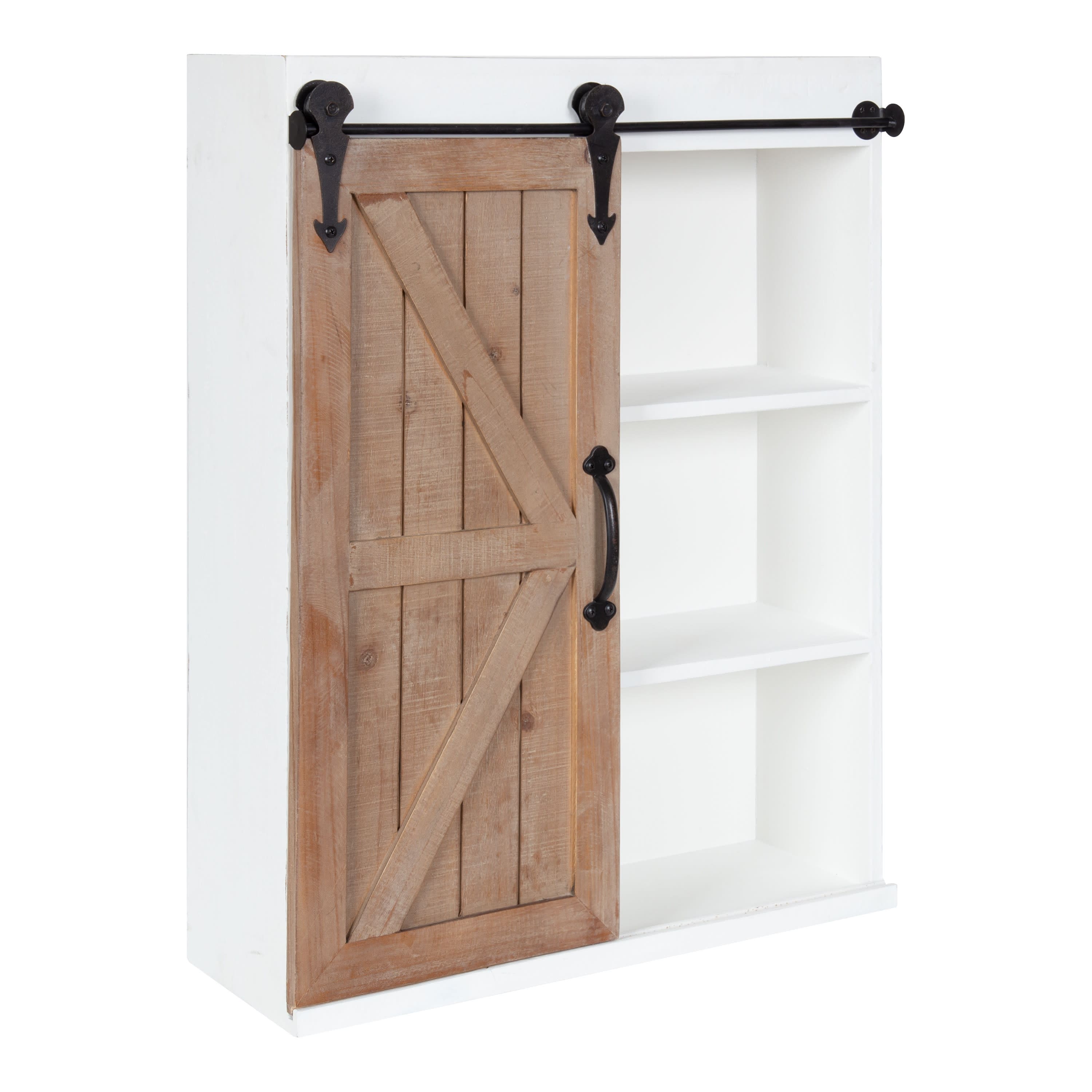 Kate and Laurel Cates Wood Wall Storage Cabinet with Sliding Barn Door