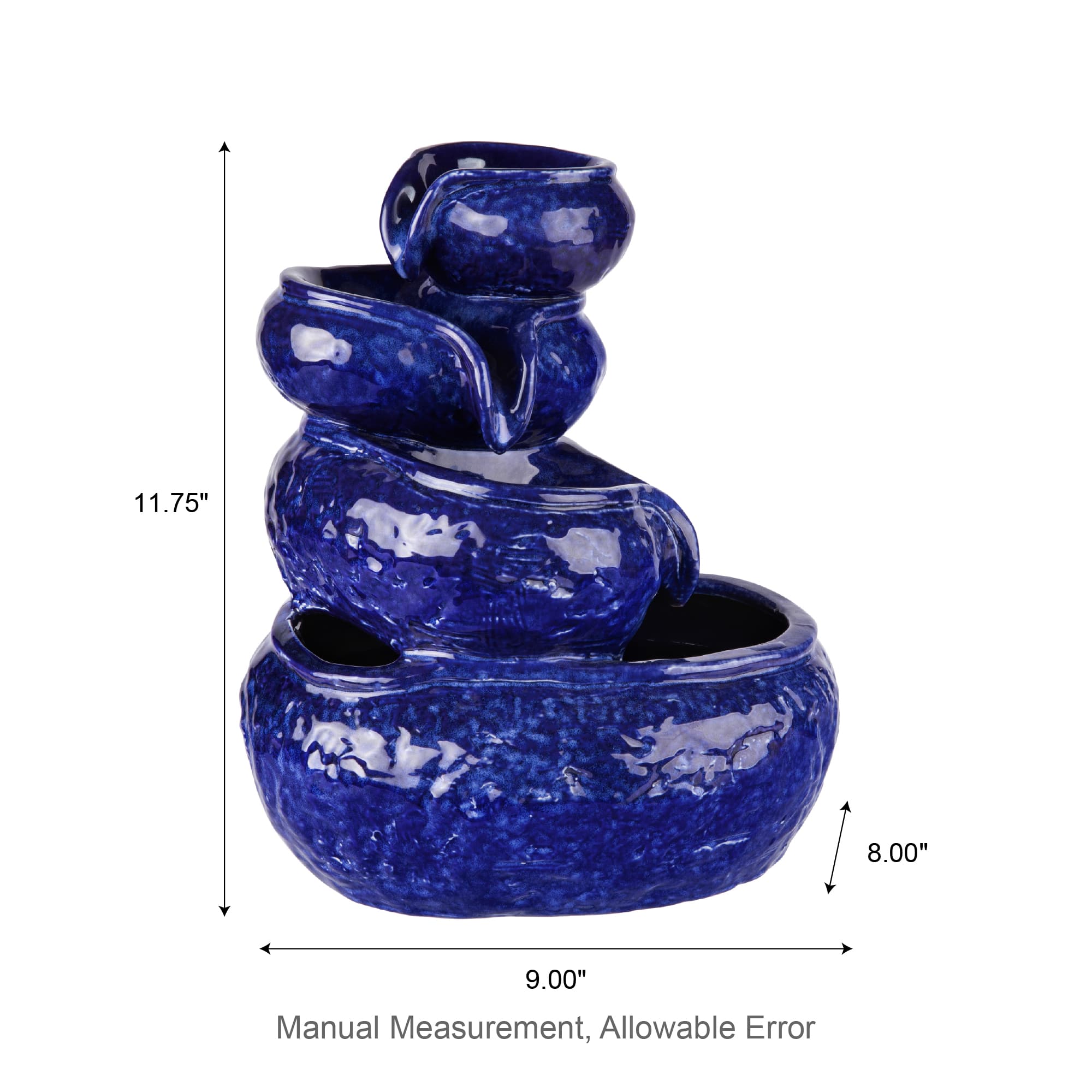 Glitzhome® 11.75" 4-Tier Cobalt Blue Tabletop Fountain with Pump