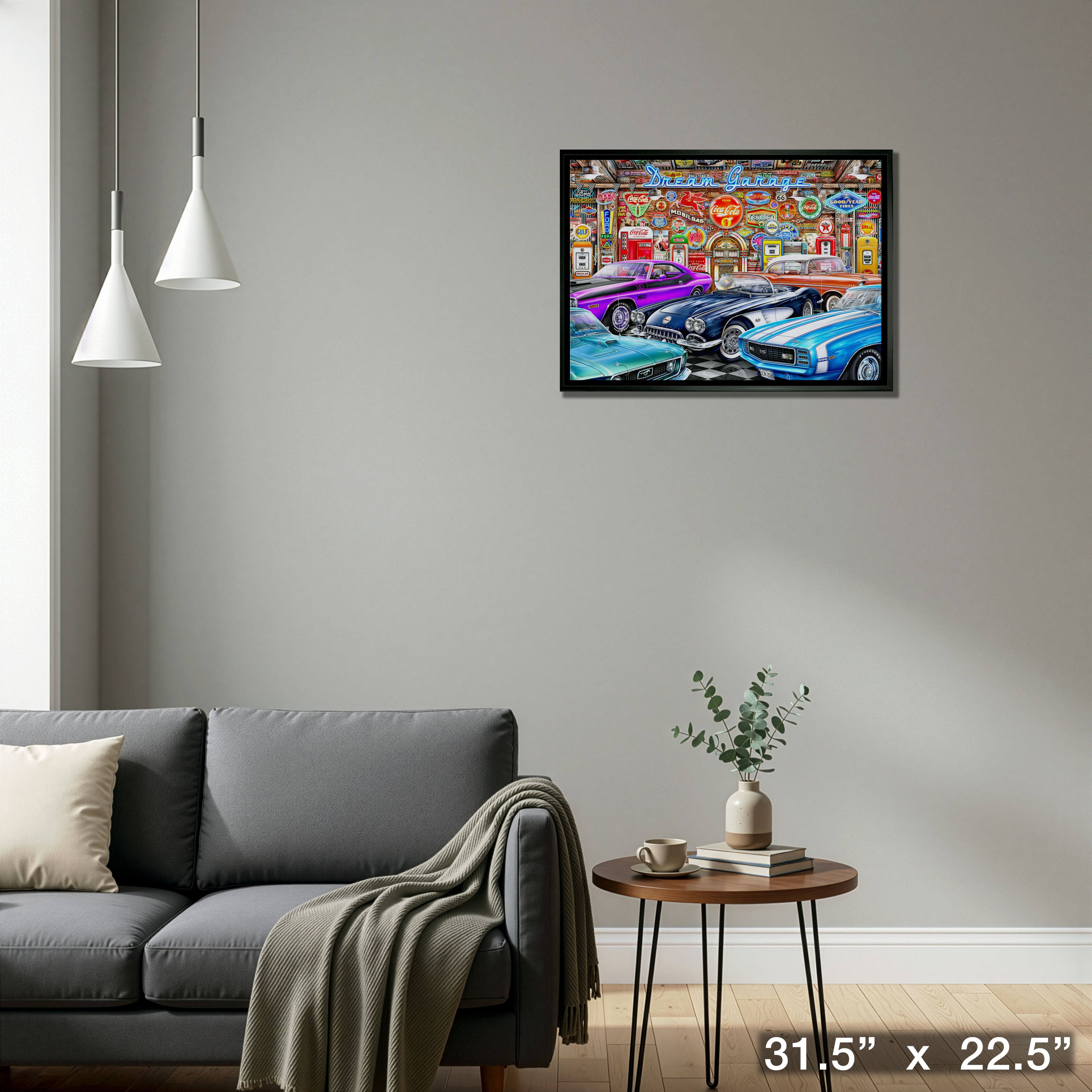 Dream Garage 20" x 29" Framed Canvas By Michel Fishel 31.5" x 22.5"