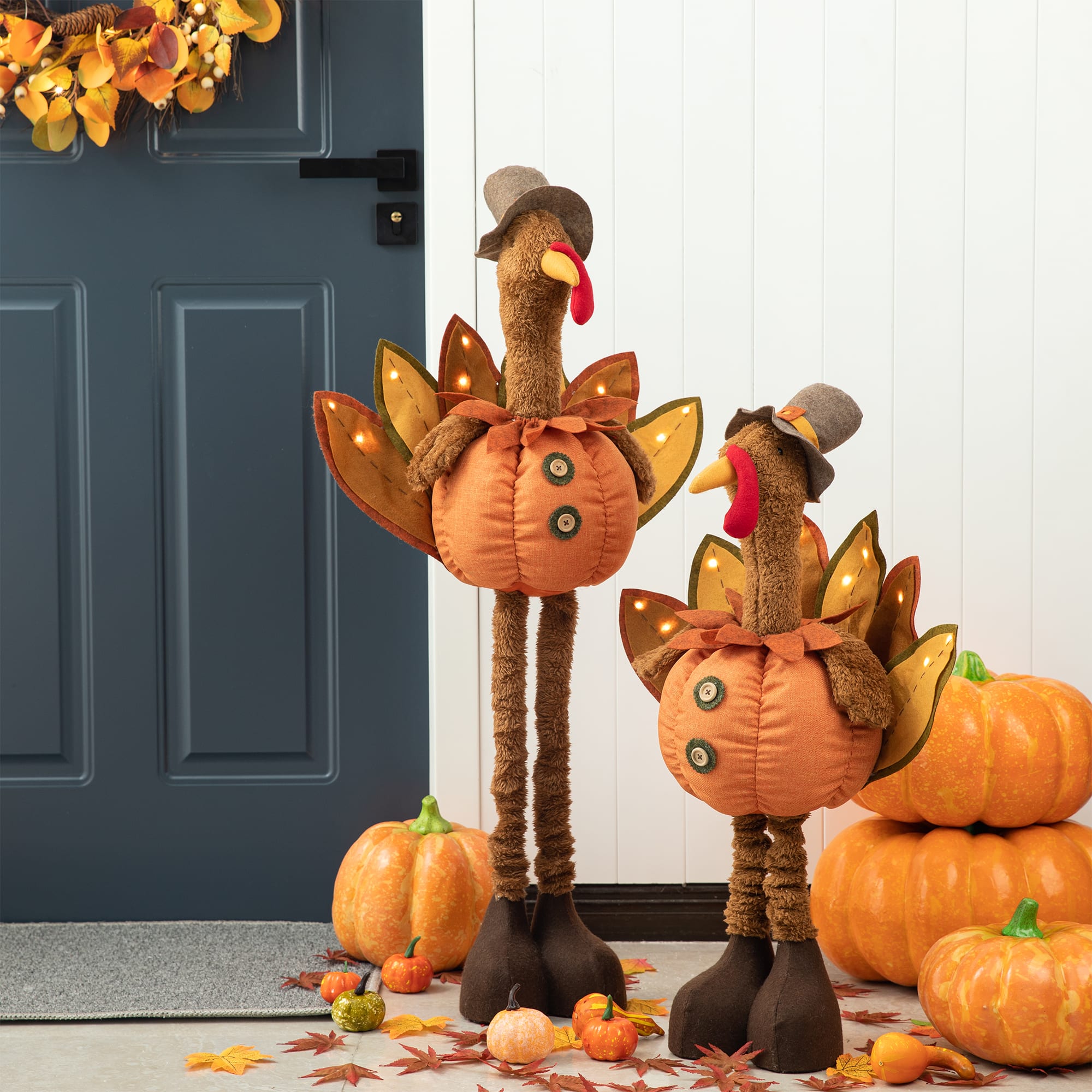Glitzhome® Lighted Fabric Turkey Standing Décor with Telescoping Legs & Timer