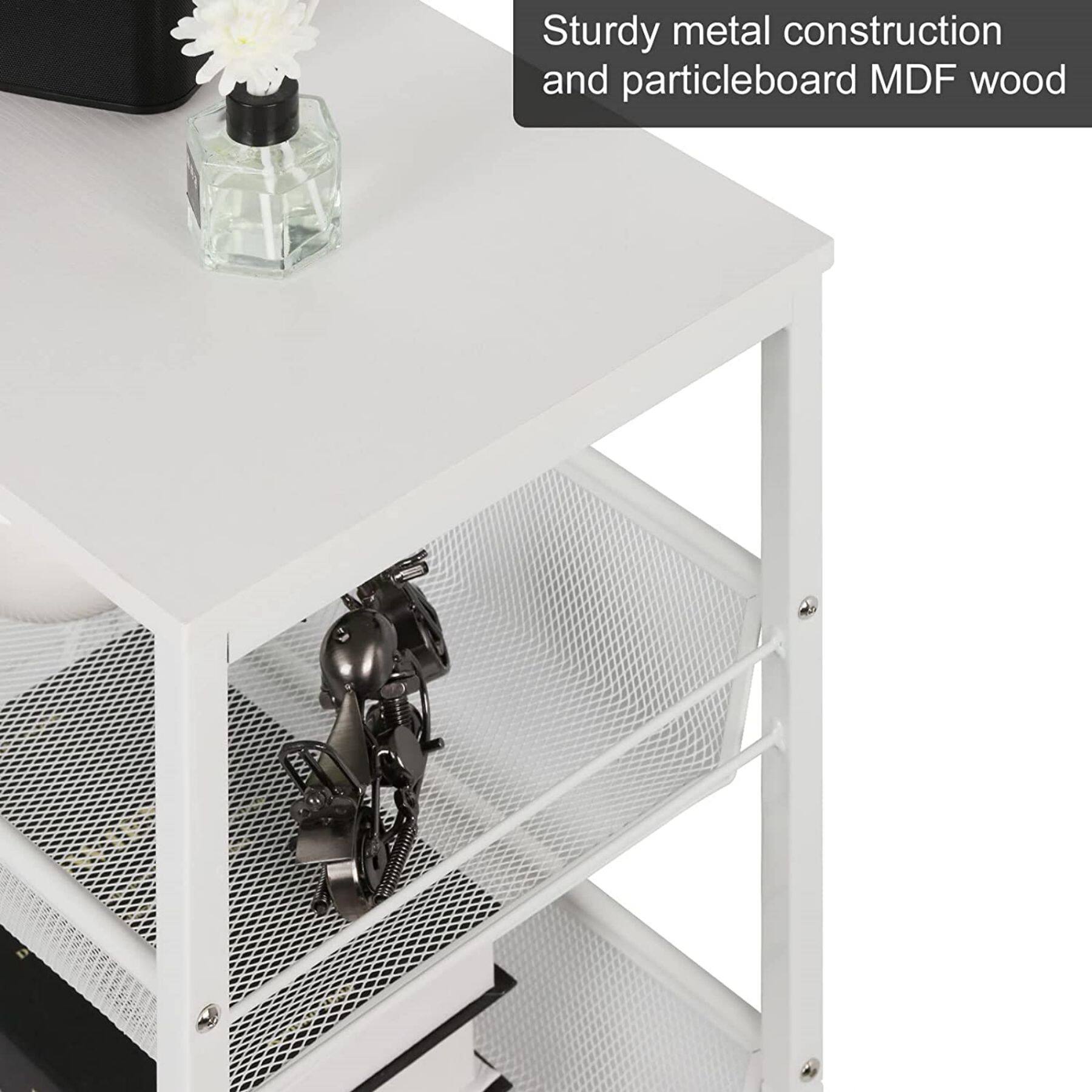 White 3-Tier Kitchen Storage Rolling Utility Cart with Wood Top