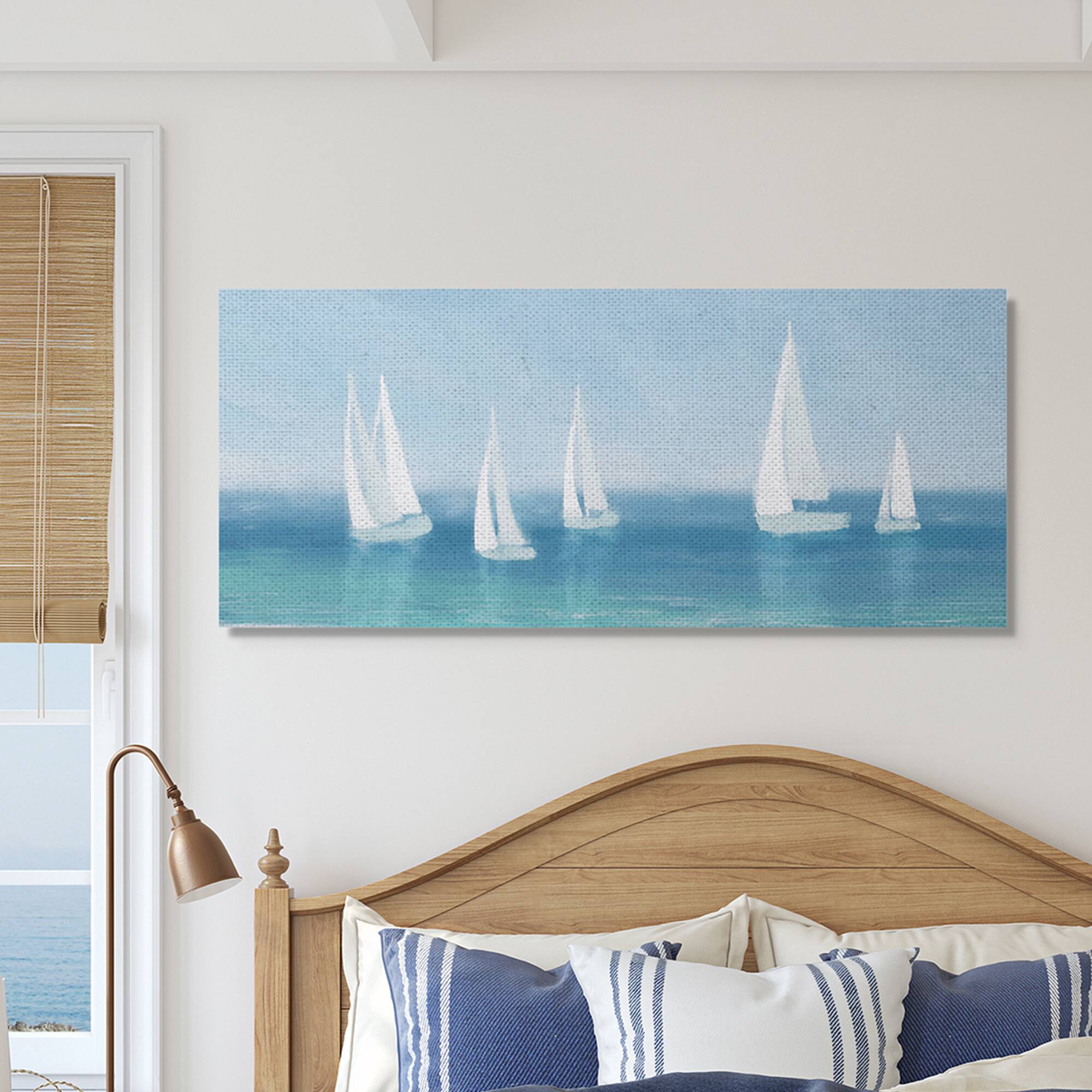 Stupell Industries White Sail Boats across Soft Blue Coast Canvas Wall Art
