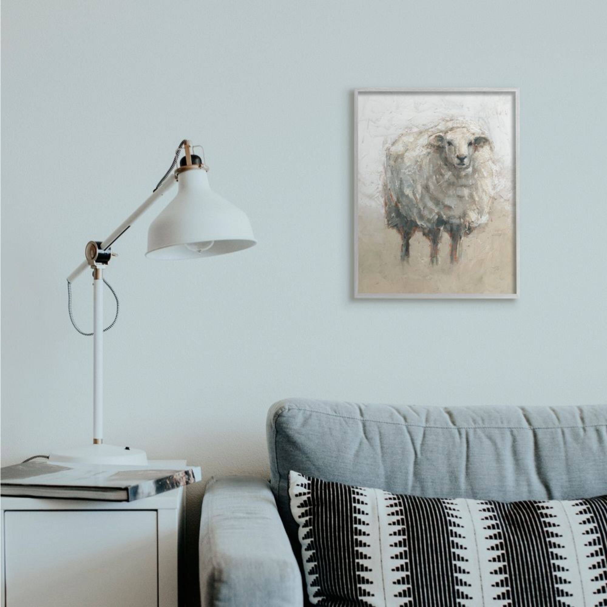 Stupell Industries Fluffy Sheep Farm Animal Beige Tan Painting Framed Wall Art