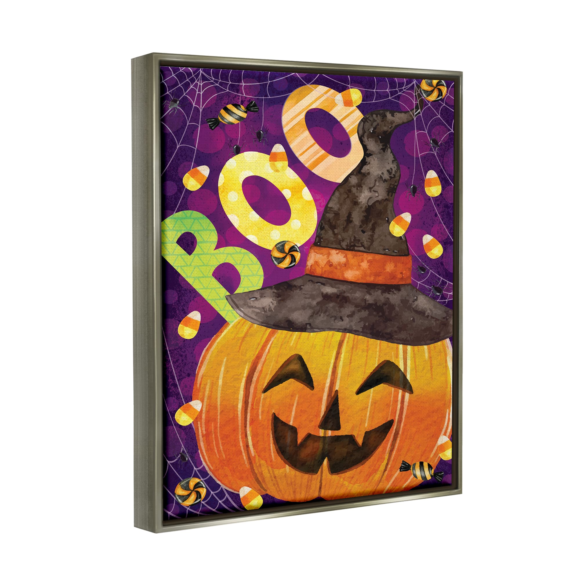 Stupell Industries Boo Jack-o-Lantern Halloween Candy Framed Floater Canvas Wall Art