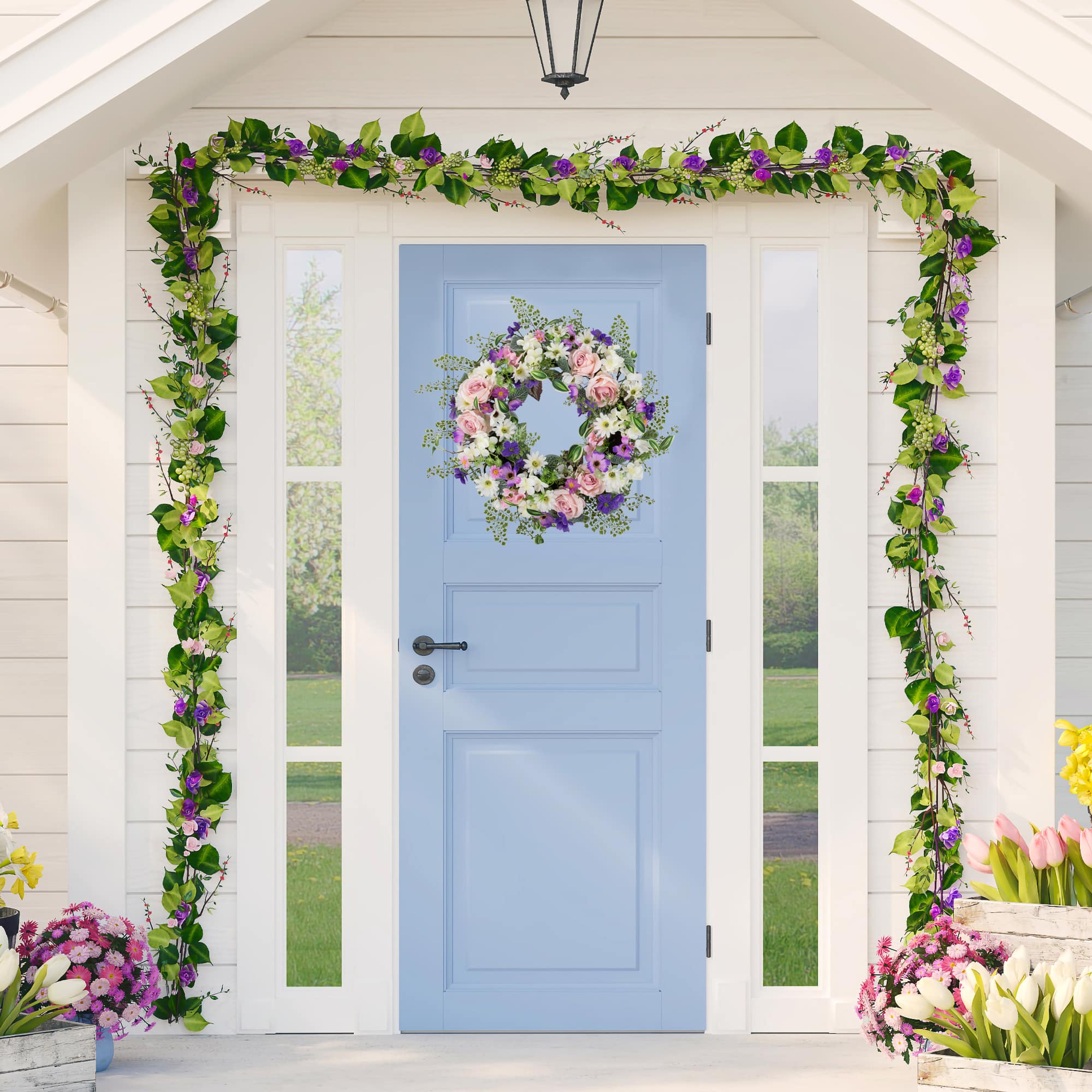 24" Mixed Floral & Fern Artificial Spring Wreath