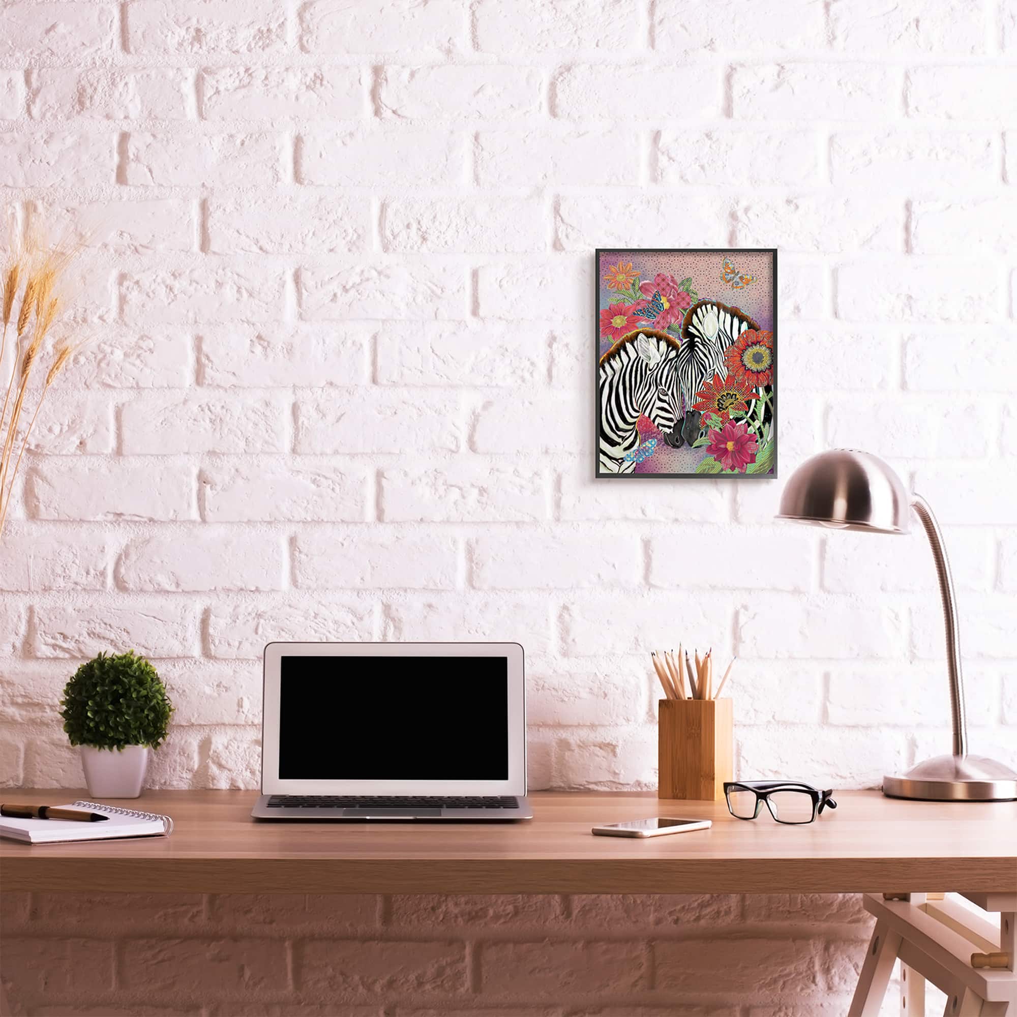 Stupell Industries Loving Zebra Pair over Pink Arabesque Pattern in Frame Wall Art
