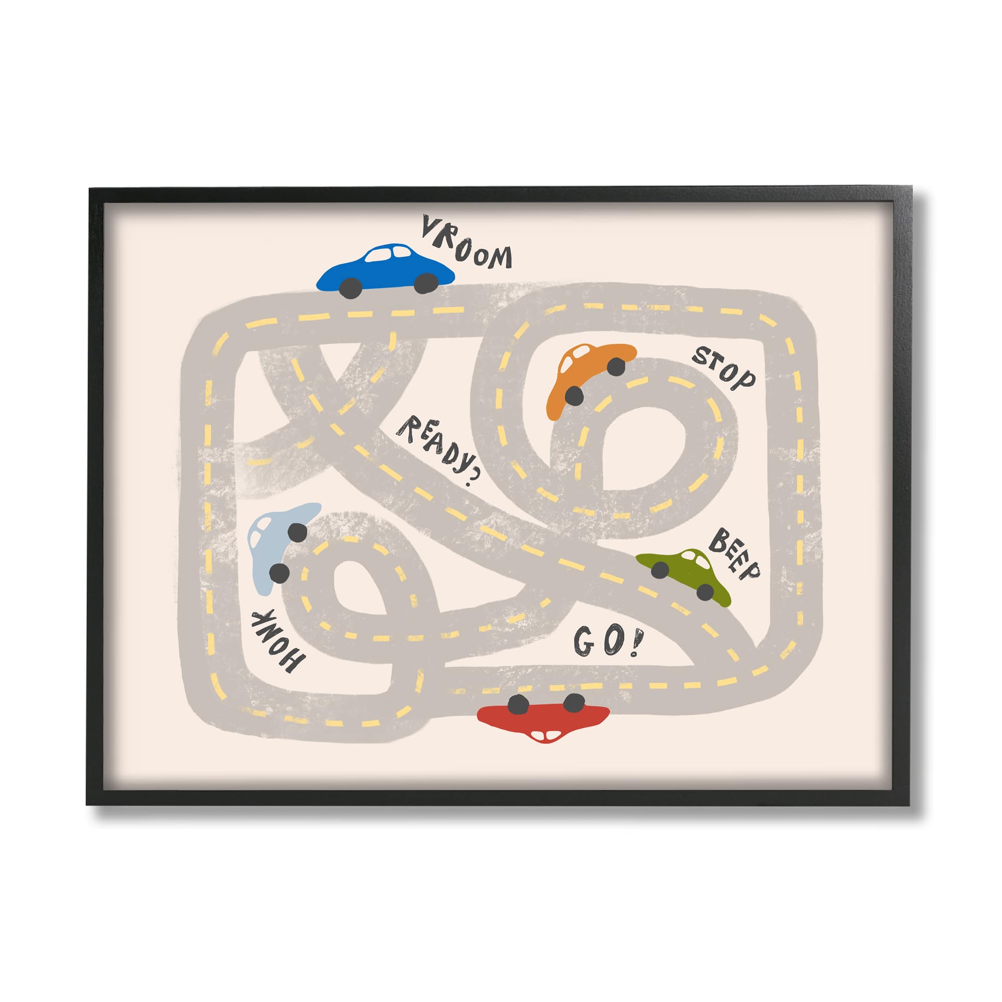 Stupell Industries Kid's Cartoon Car Road Map Fun Playful Streets in Frame Wall Art