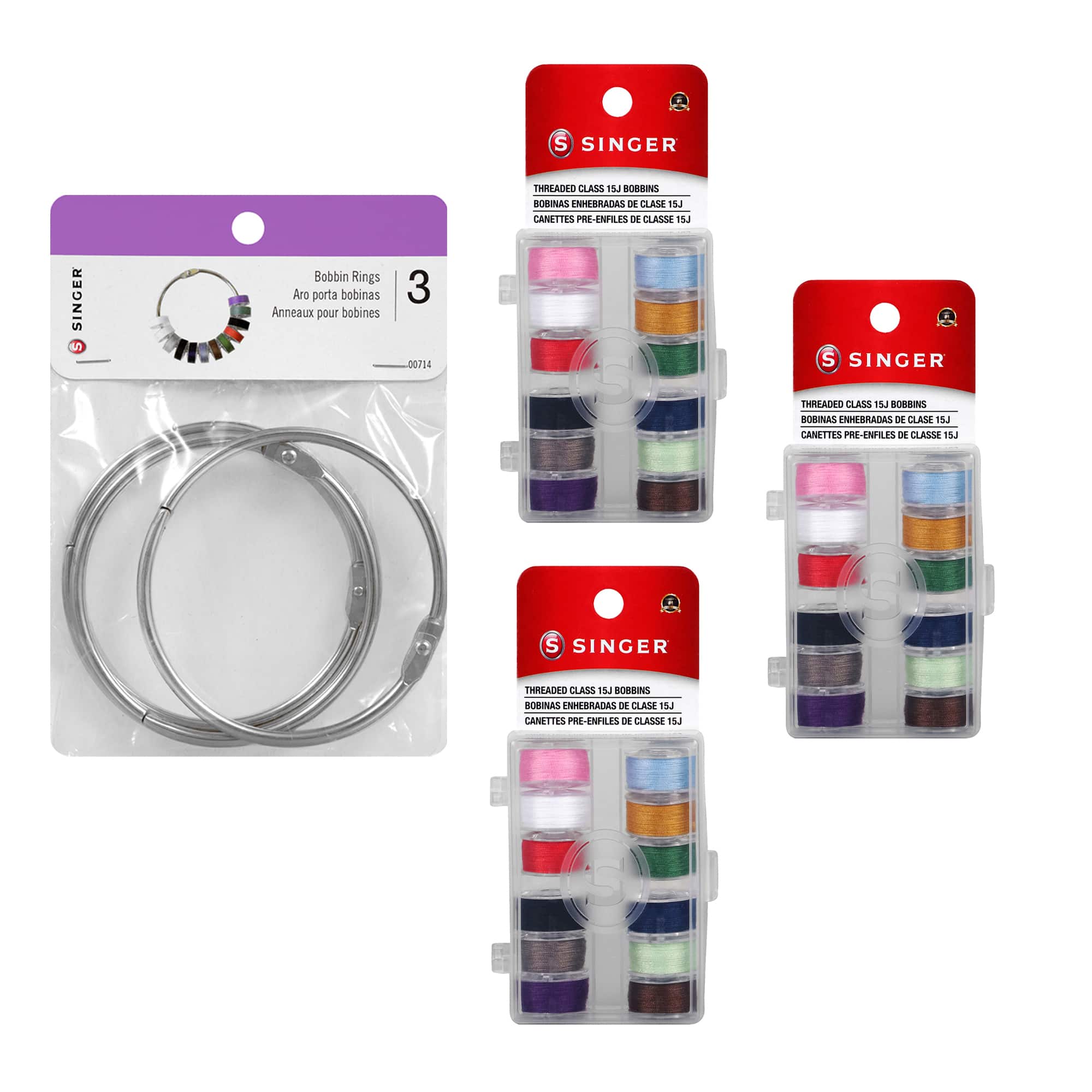 SINGER® Class 15J Sewing Bobbin & Storage Rings Set