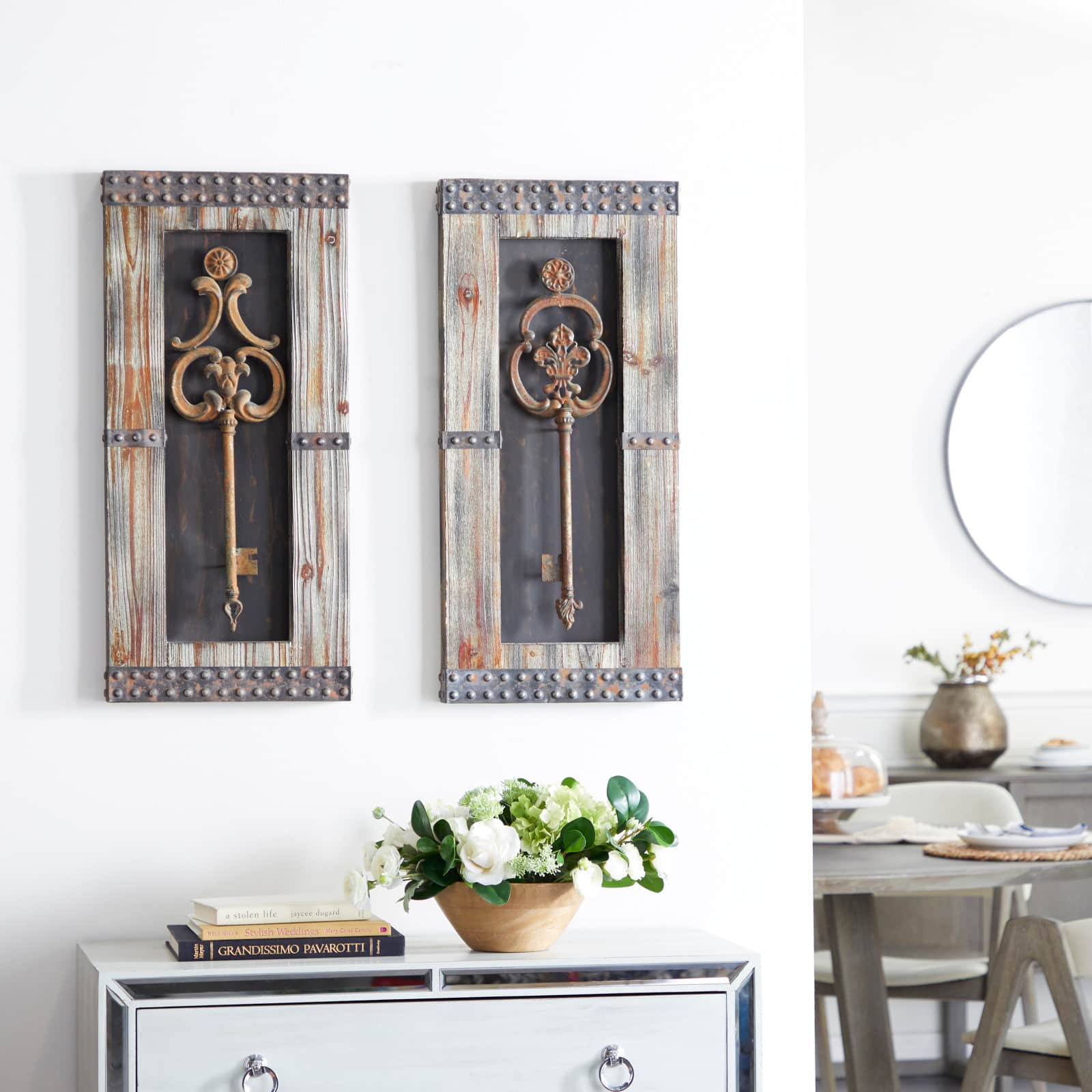 Brown Wood & Metal Rustic Key Wall Décor Set