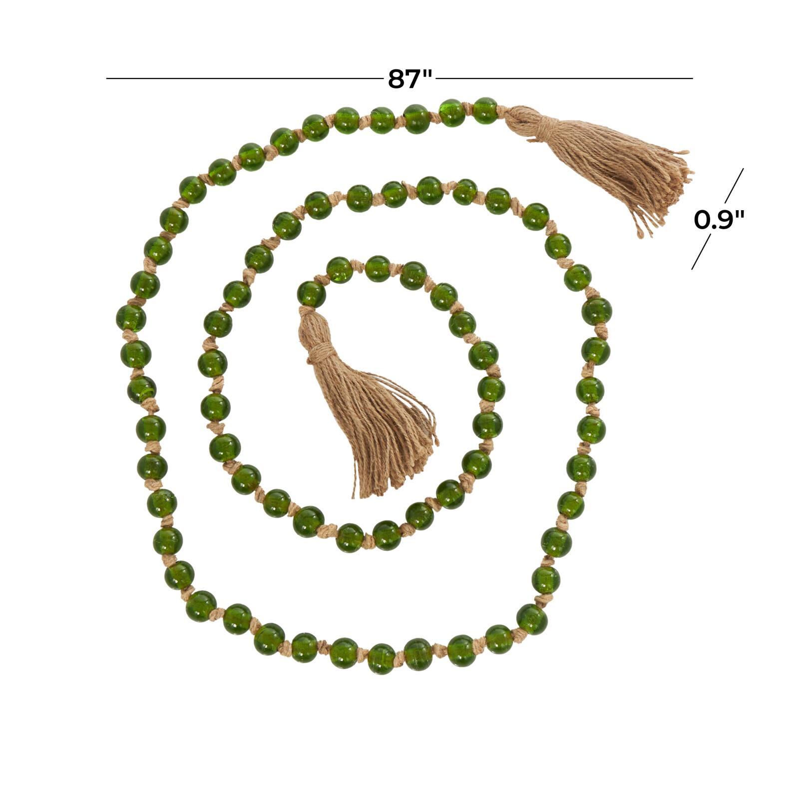 Ivory and Iris 87" Handmade Round Glass Beaded Garland with Jute Tassel