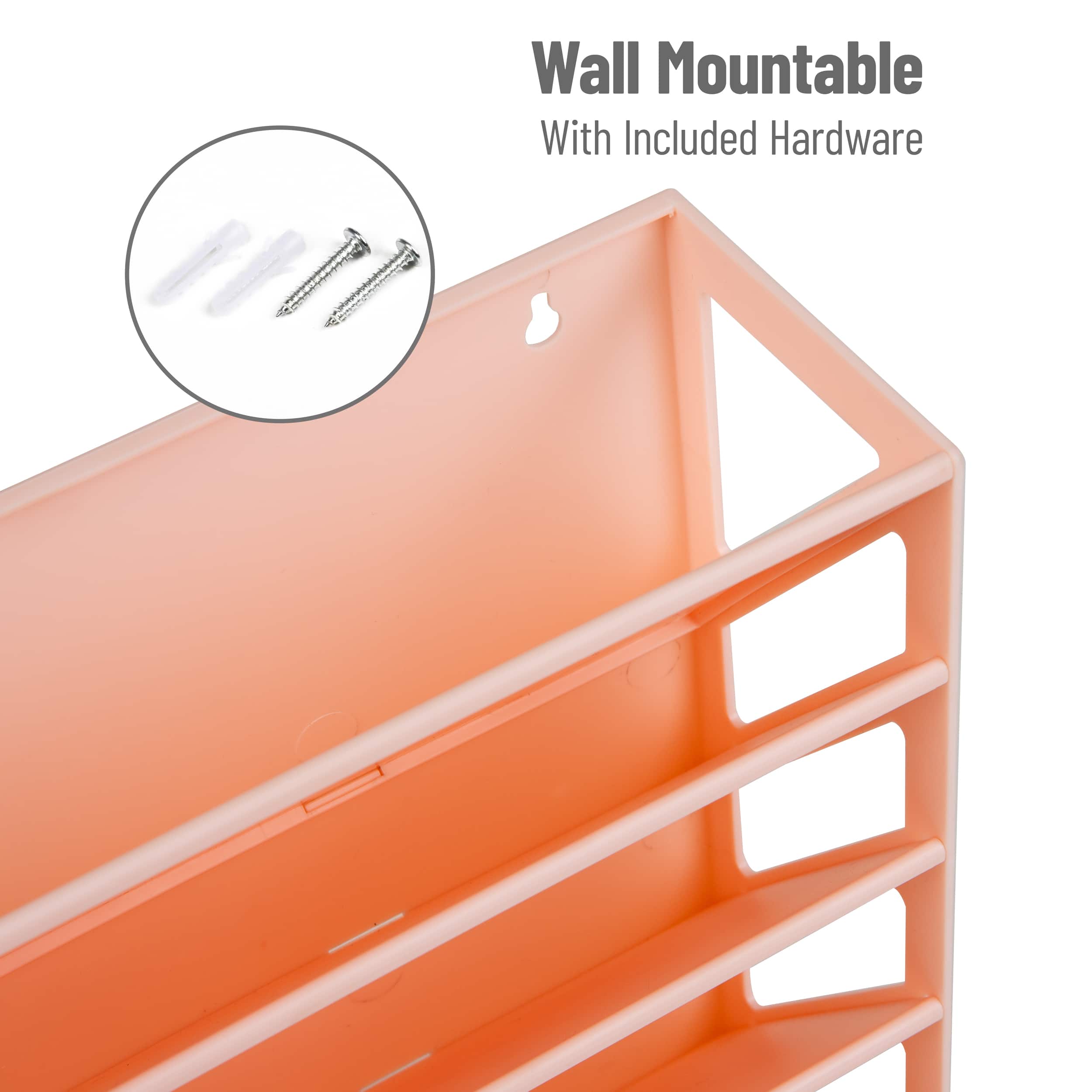 Mind Reader 5-Tier Vertical File Storage, Desktop Organizer, Wall Mount, Office, Plastic, Pink