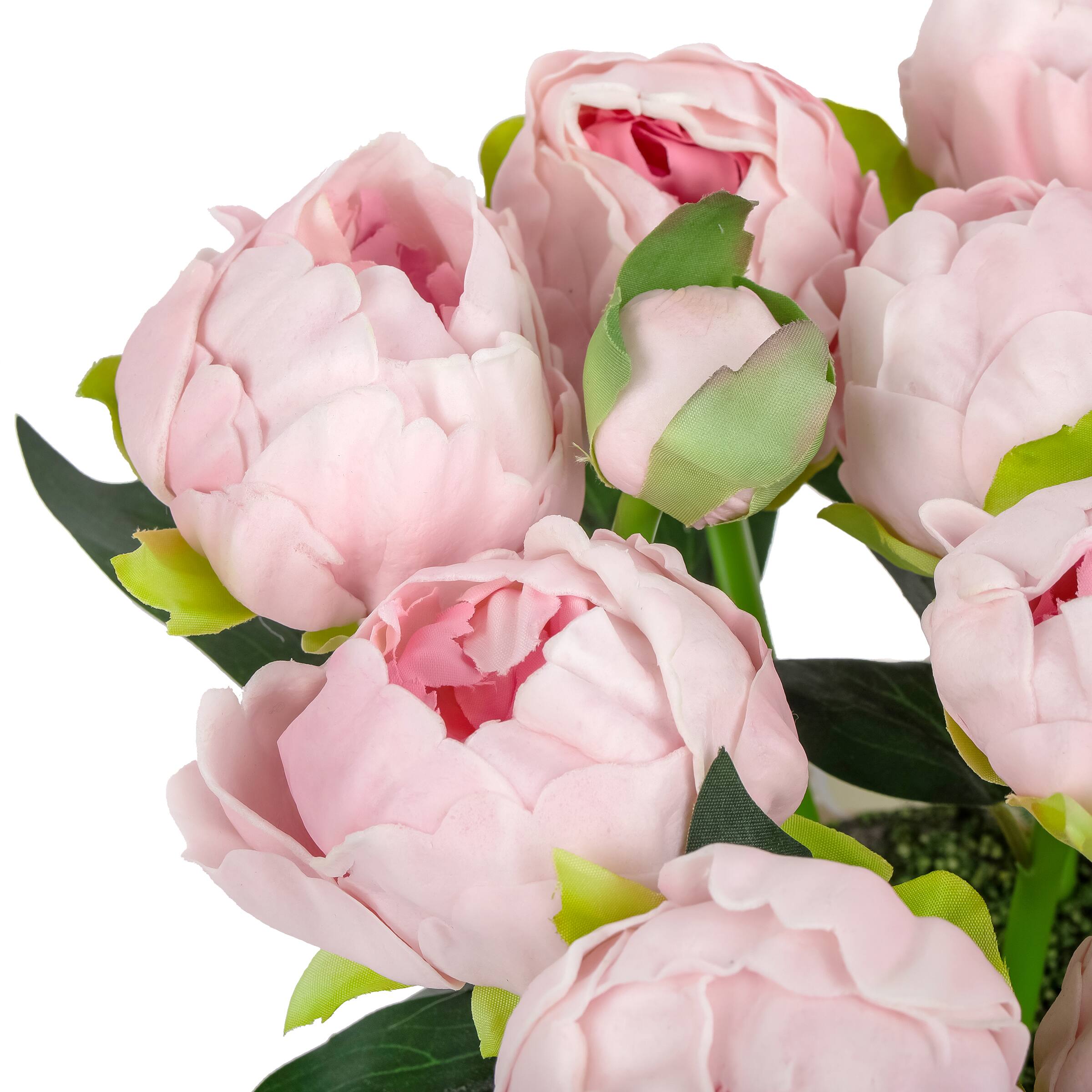 10" Peony Flower Bouquet In White Basket