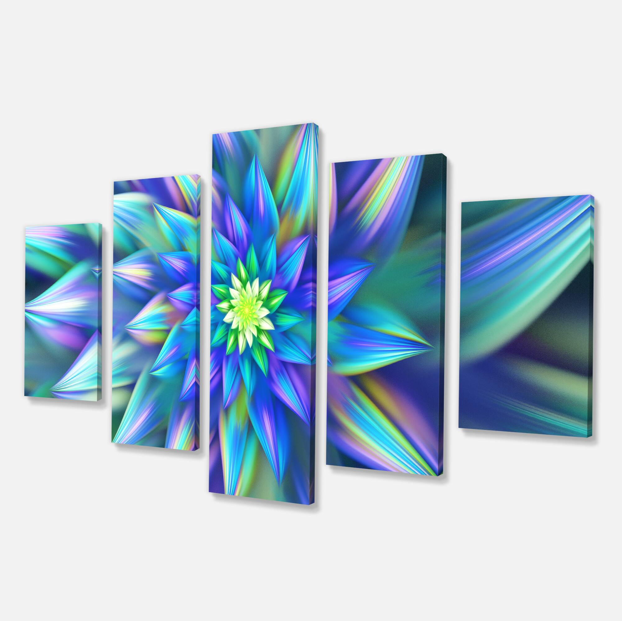 Designart - Huge Light Blue Fractal Flower - Large Floral Canvas Art Print