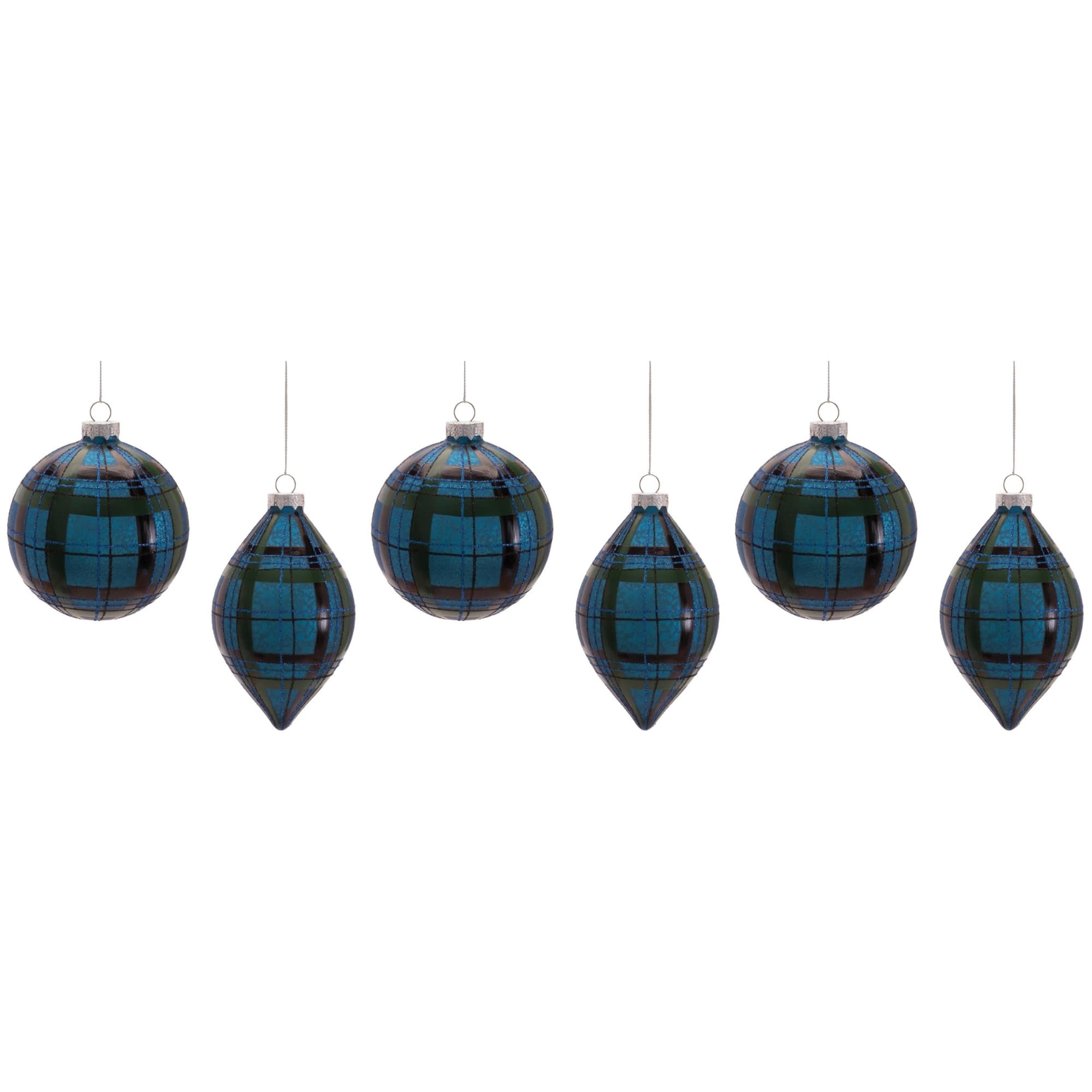 Melrose Ball & Finial Plaid Glass Ornaments Set