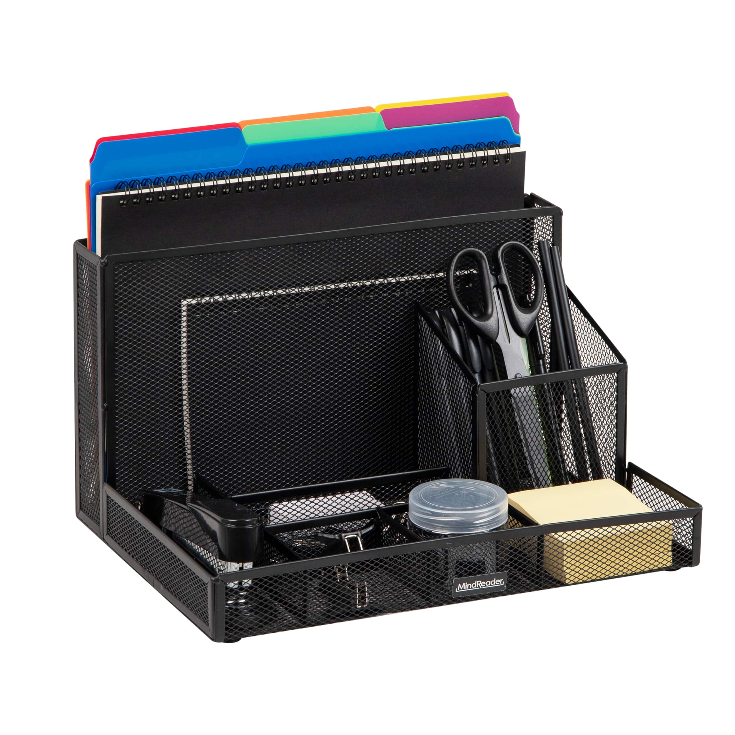 Mind Reader Desktop Organizer and Office Supplies, Vertical File, Storage, Office, Metal Mesh, 12.5"L x 9"W x 7.25"H, Black