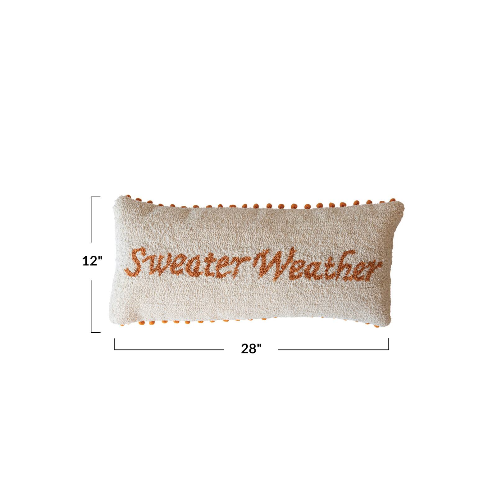 Hello Honey® 28" x 12" Cotton Tufted Sweater Weather Lumbar Pillow with Pom Pom Trim