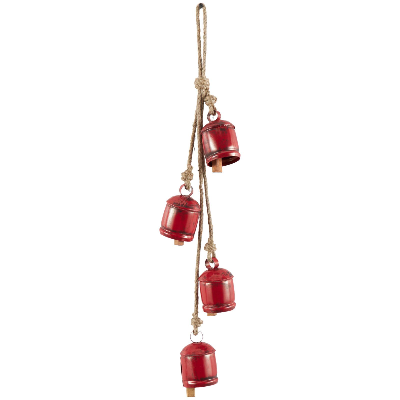 29" Metal Decorative Bell Cluster with Jute Hanging Rope