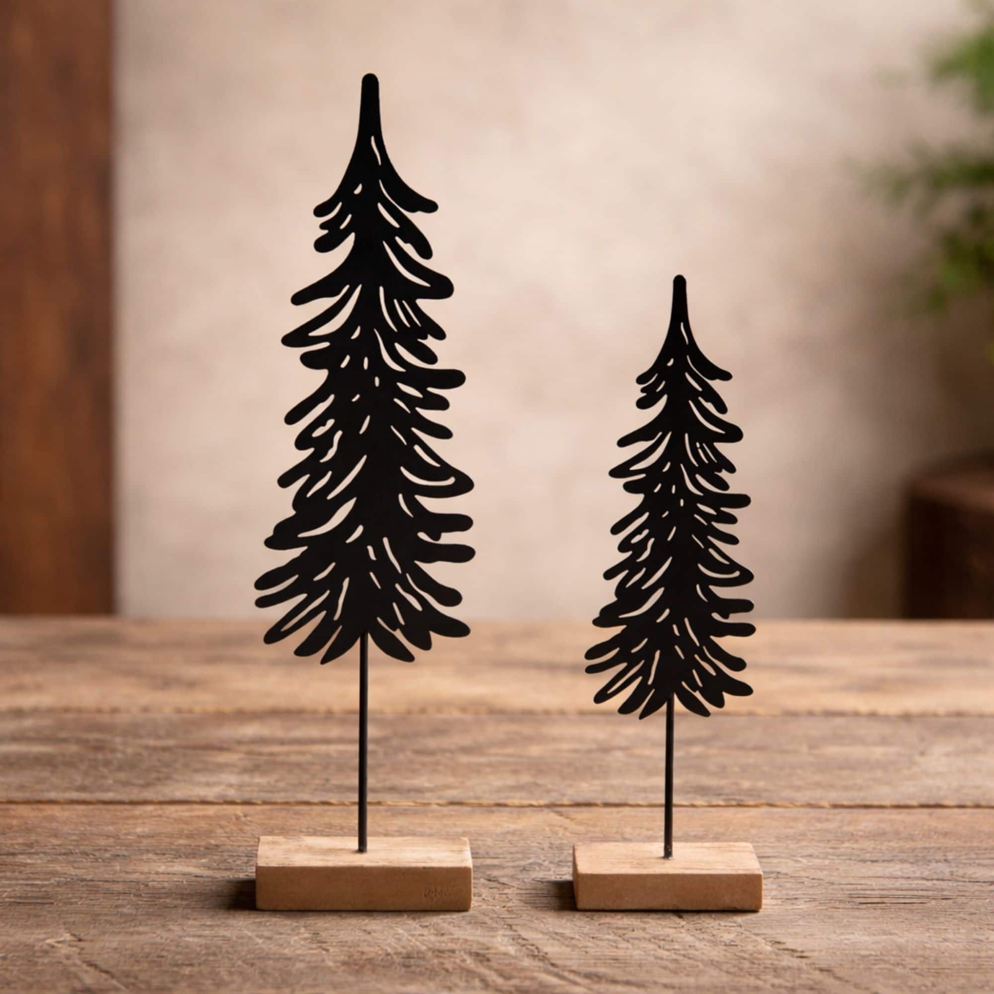Melrose Cut-Out Metal Pine Tree with Wood Base Set