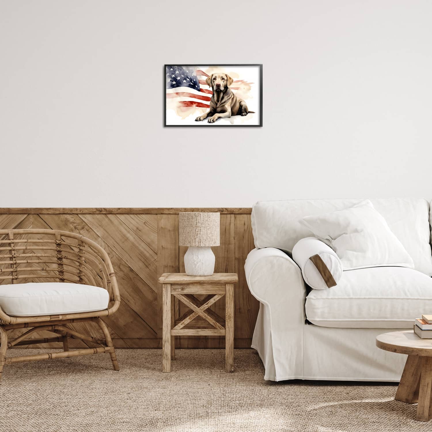 Stupell Industries Patriotic Dog with Flag Framed Giclee Art
