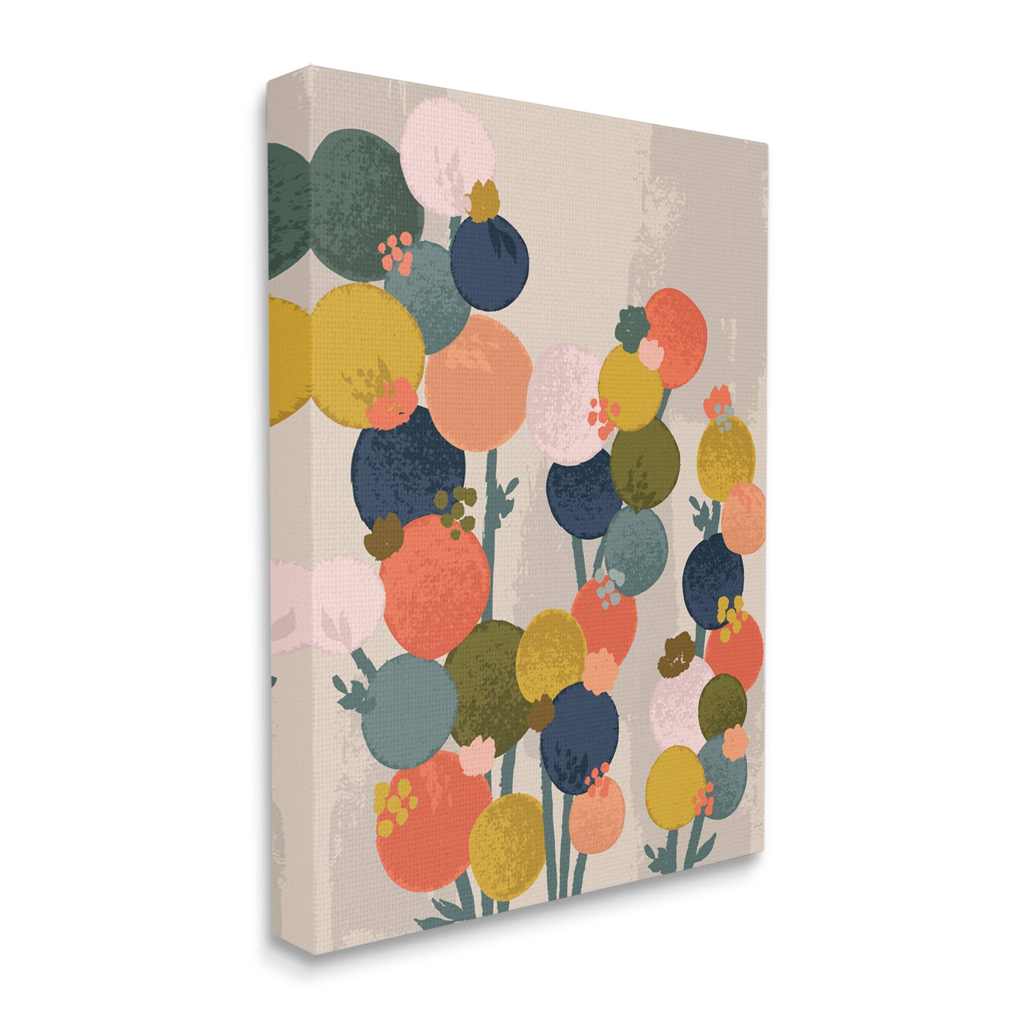 Stupell Industries Organic Shape Flowers Circular Distressed Pattern Canvas Wall Art