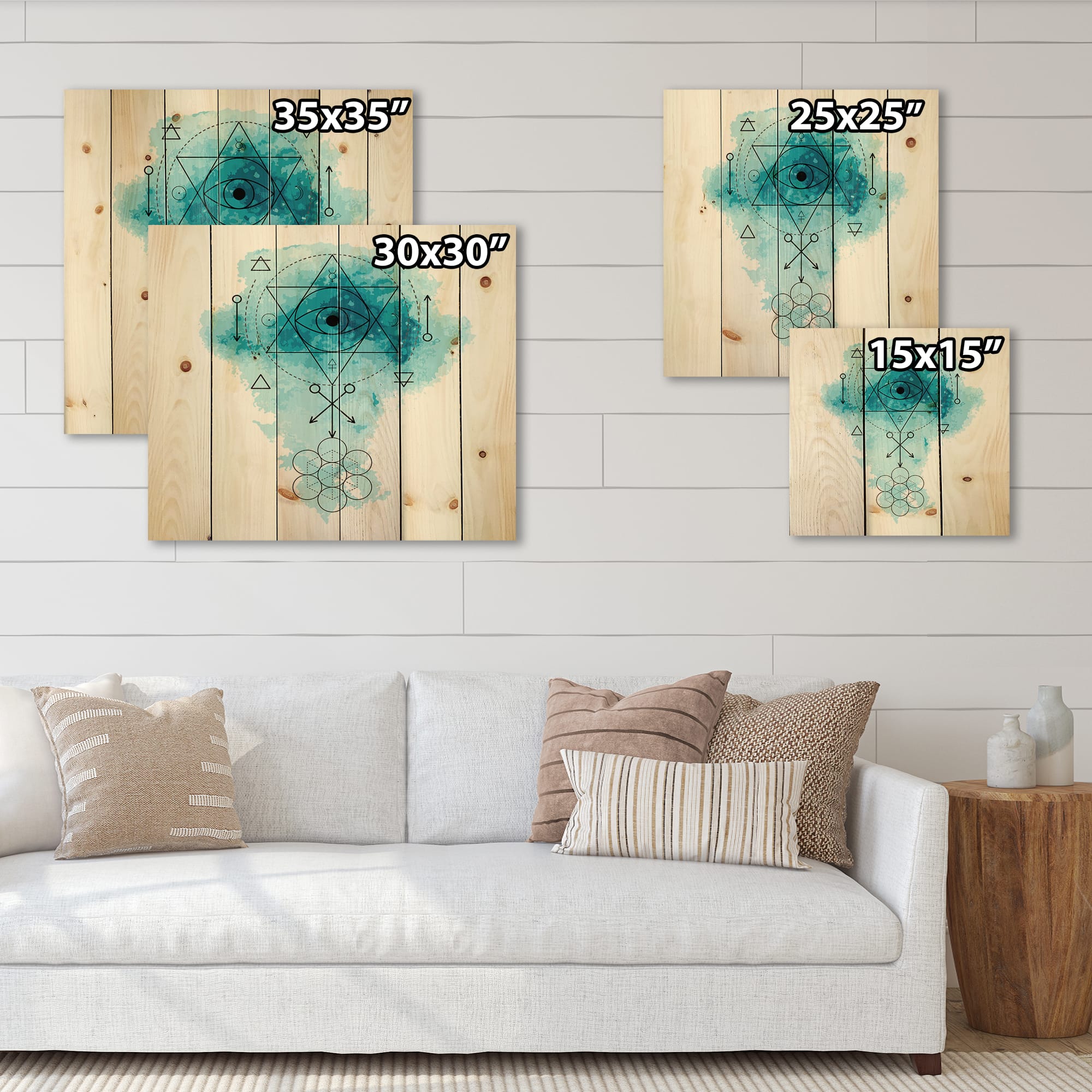 Designart - Symbol of Alchemy and Sacred Geometry II - Bohemian & Eclectic Print on Natural Pine Wood