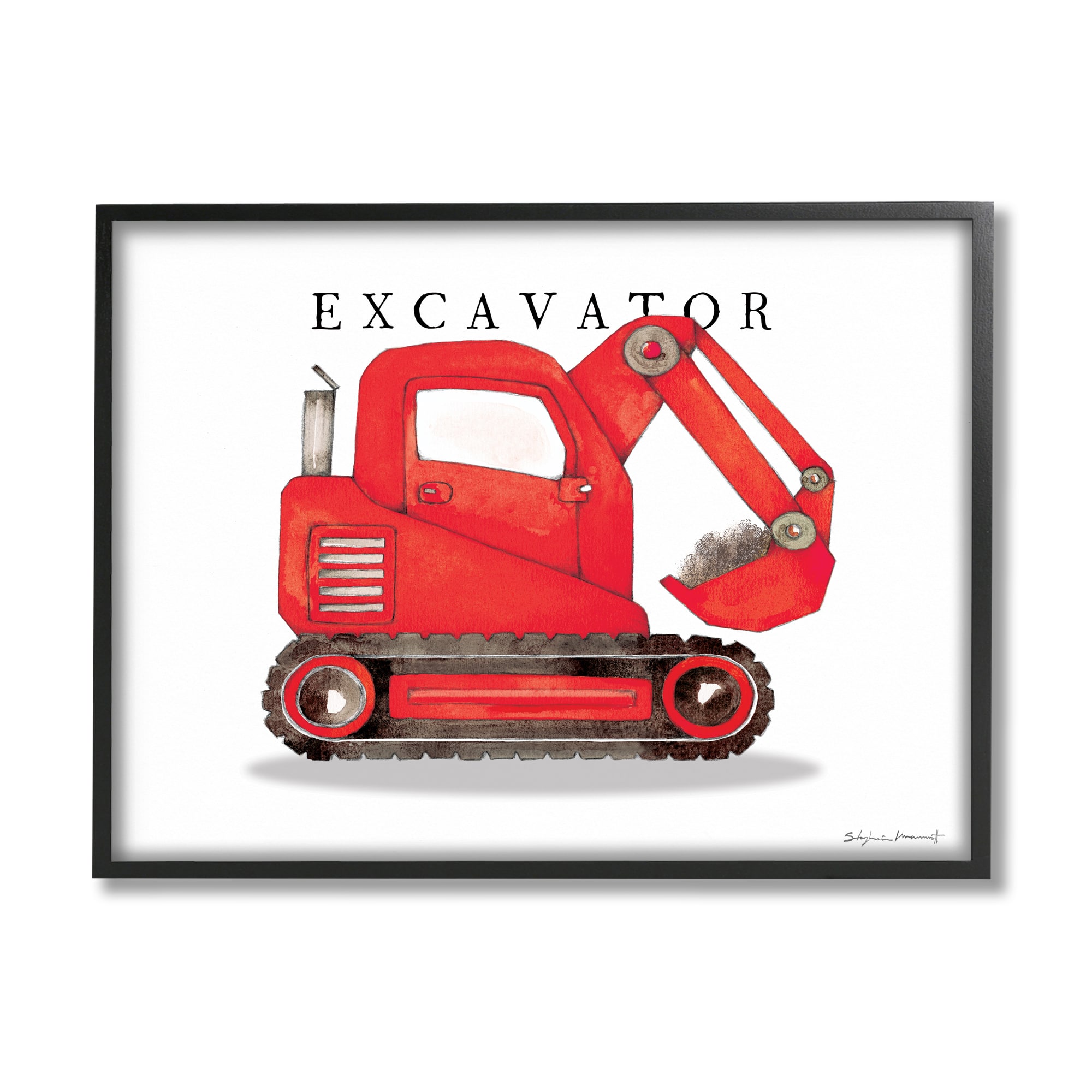 Stupell Industries Red Excavator Truck Traditional Construction Vehicle in Frame Wall Art