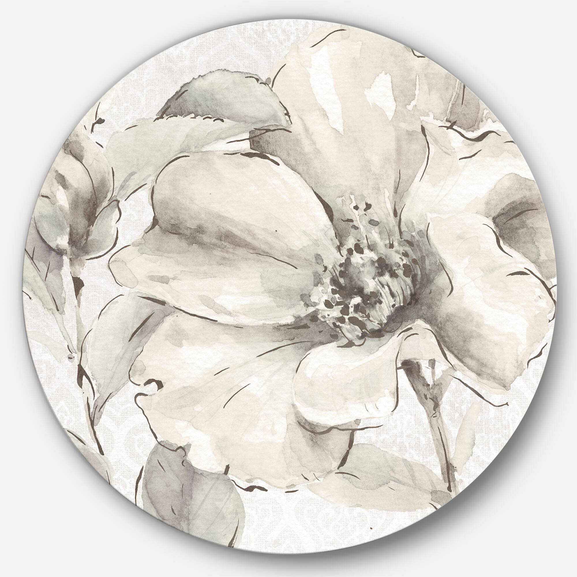 Designart - Indigold Grey Peonies IV - Geometric Metal Circle Wall Art