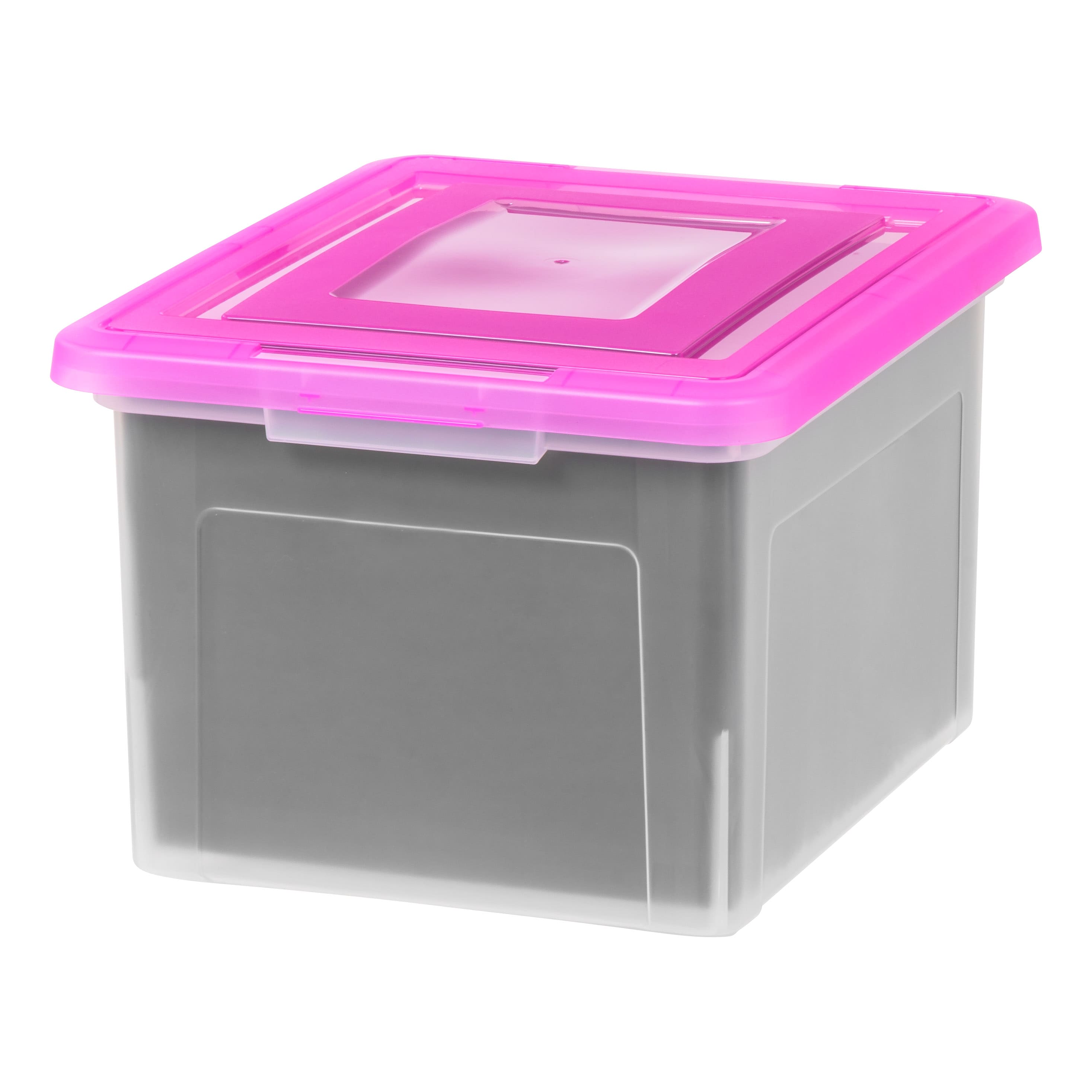 IRIS Pink & Clear Snap Tight Plastic File Organizer Box, 4ct.