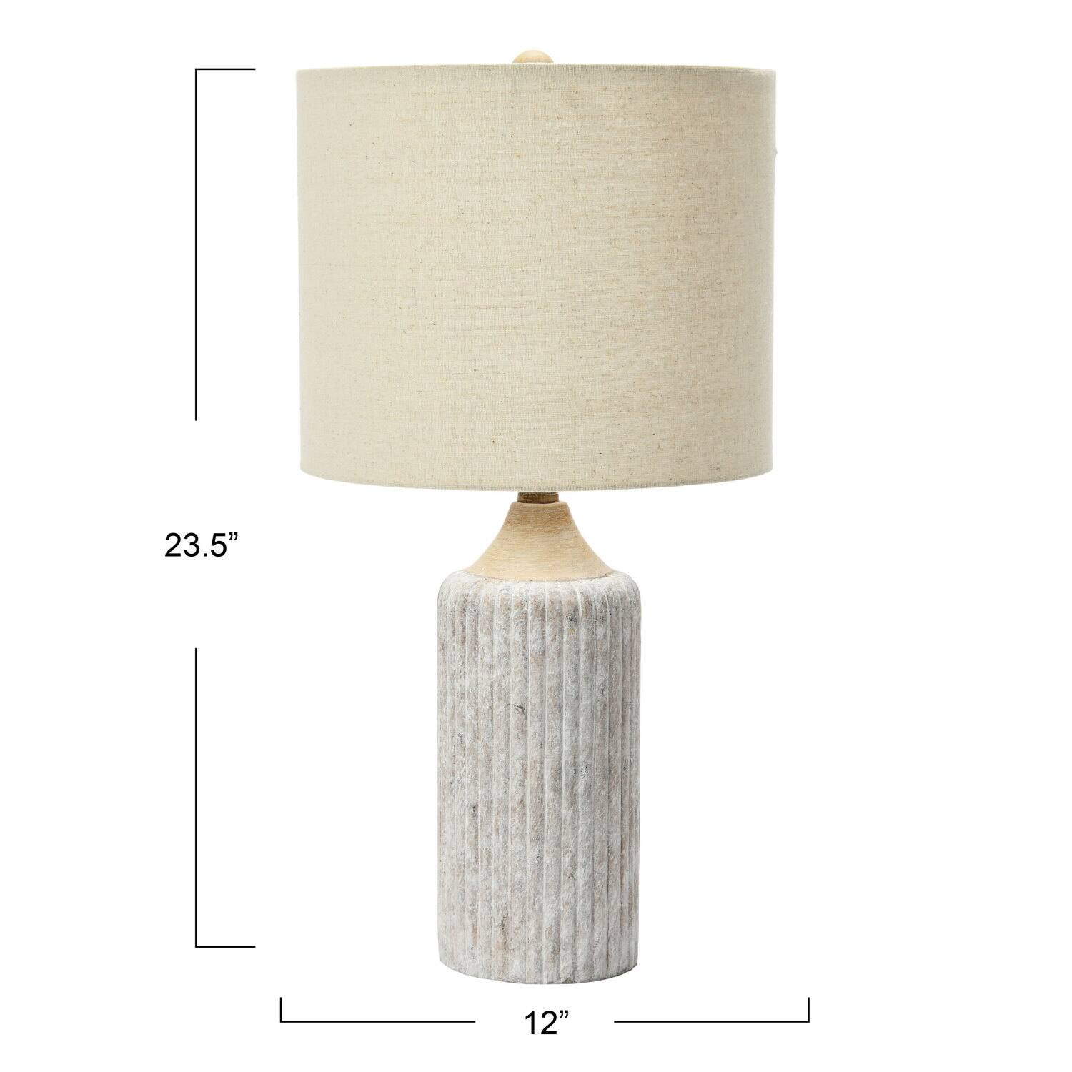 Hello Honey® 23.5" Fluted Cement Desk Lamp with Linen Drum Shade