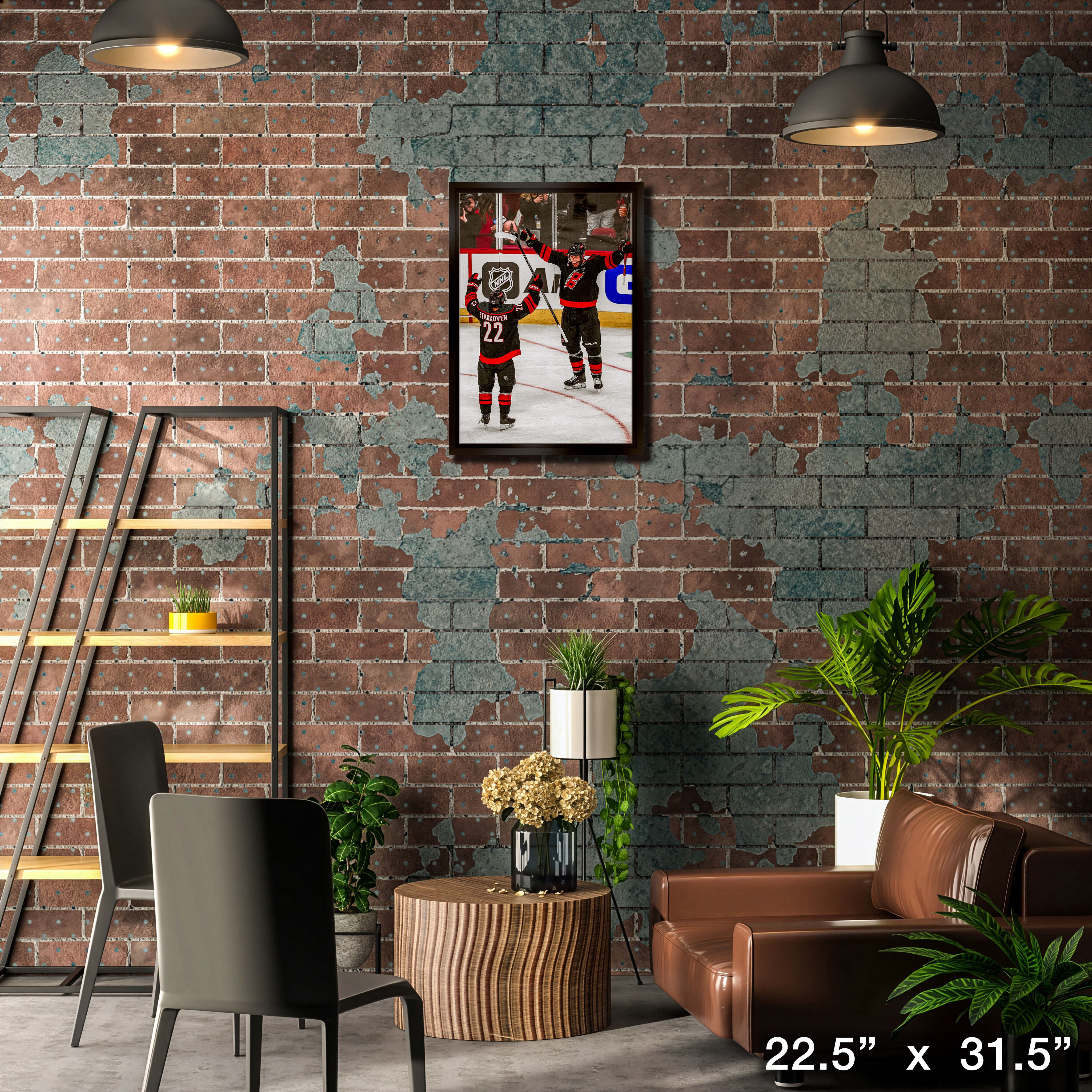 Logan Stankoven & Jordan Staal 20" x 29" Framed Canvas Hurricanes 2025 Playoffs 22.5" x 31.5"