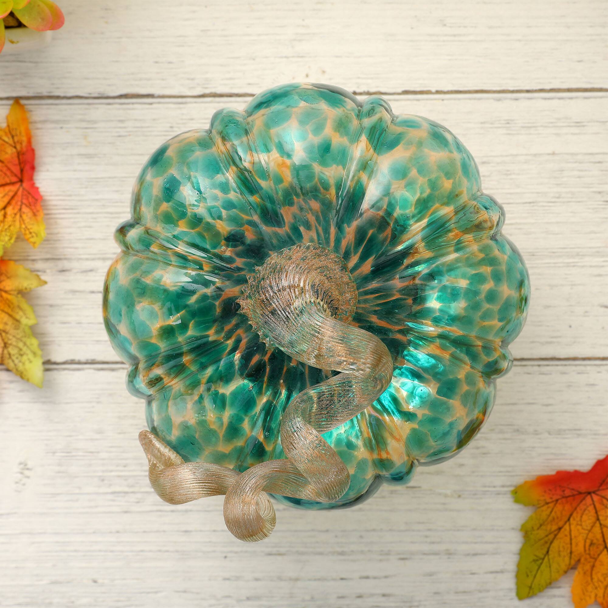 Glitzhome® Small Glitter Glass Pumpkin, Blue & Gold