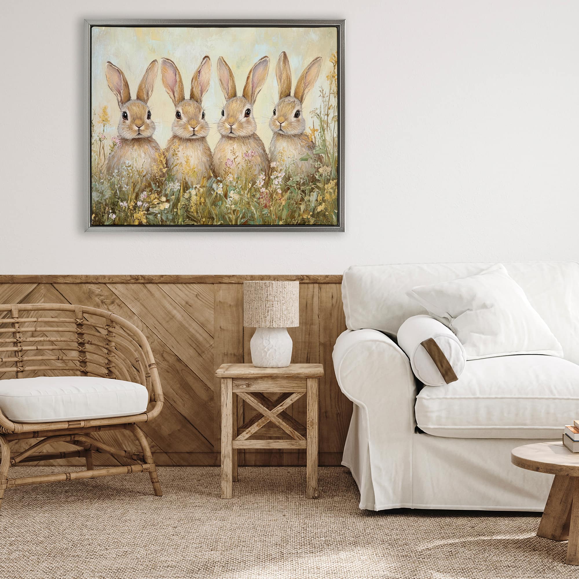Stupell Industries Four Bunnies in Flowers Floating Frame Wall Art