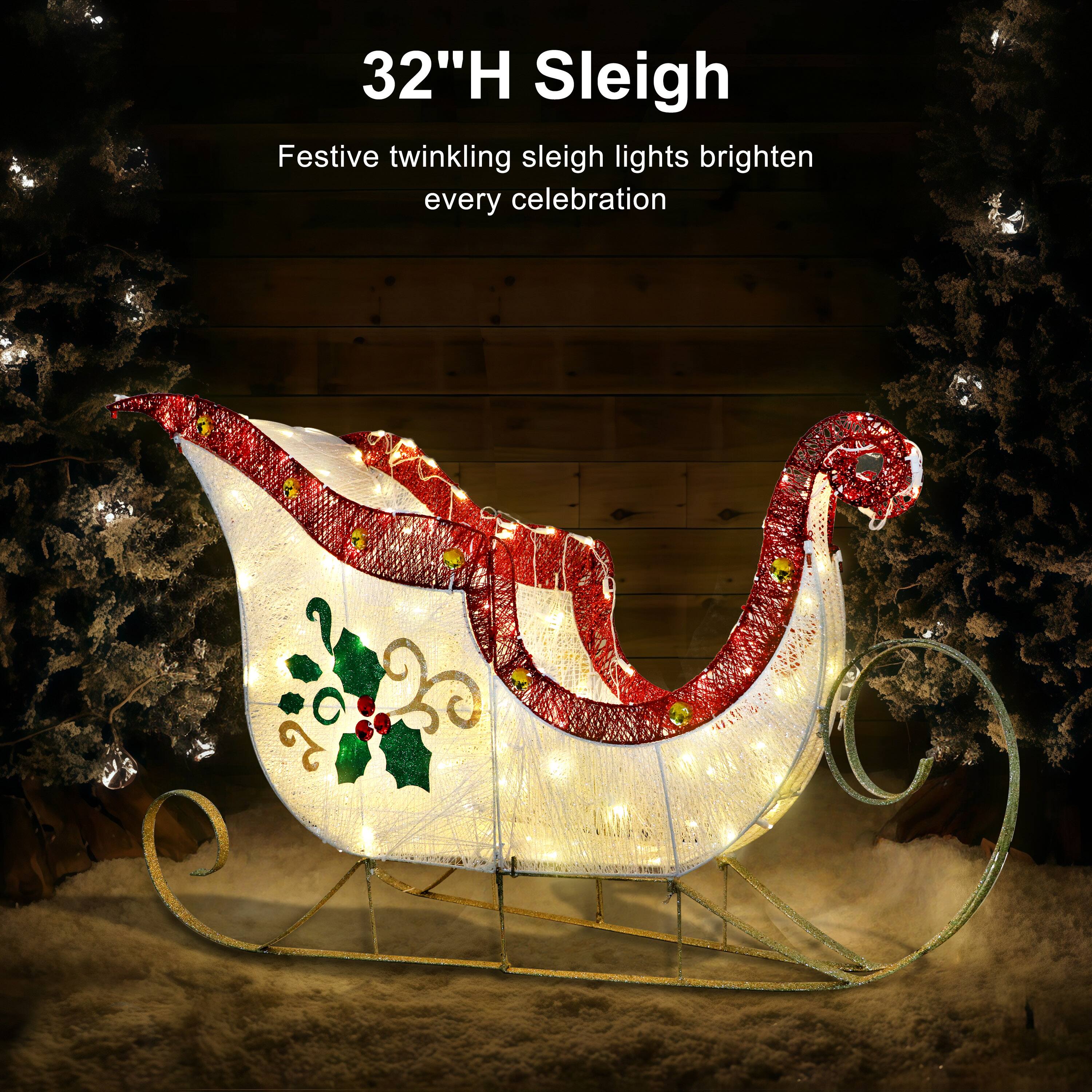 Puleo International 32" Pre-Lit Sleigh Christmas Holiday Décor with Warm White LED Lights